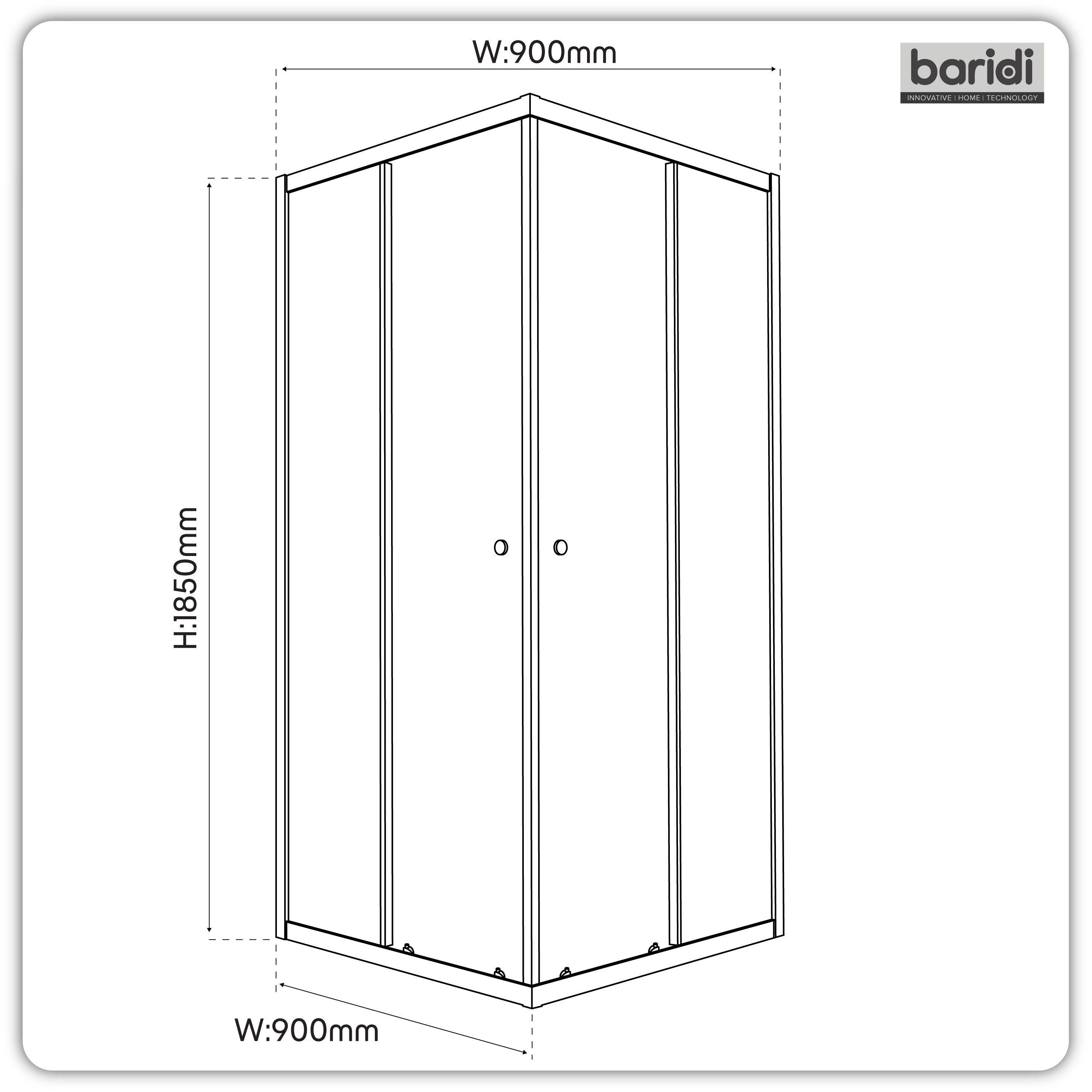 Baridi Corner Entry Shower Enclosure 900 x 900 x 1850mm with 6mm Tempered Glass - Chrome - DH299