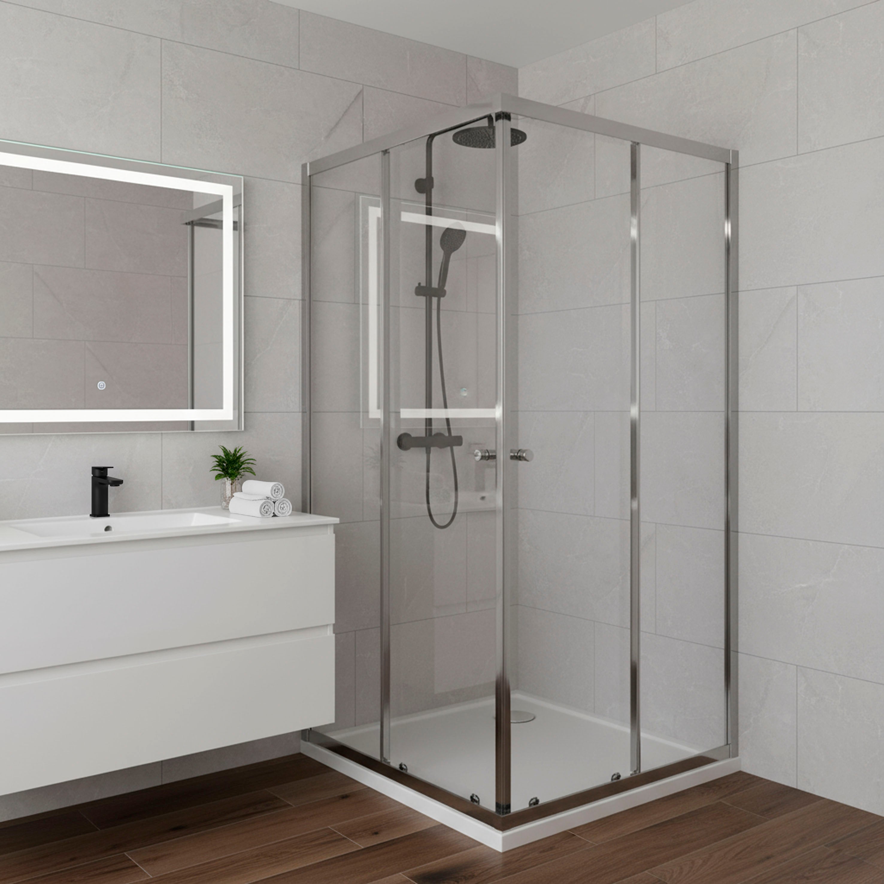 Baridi Corner Entry Shower Enclosure 900 x 900 x 1850mm with 6mm Tempered Glass - Chrome - DH299