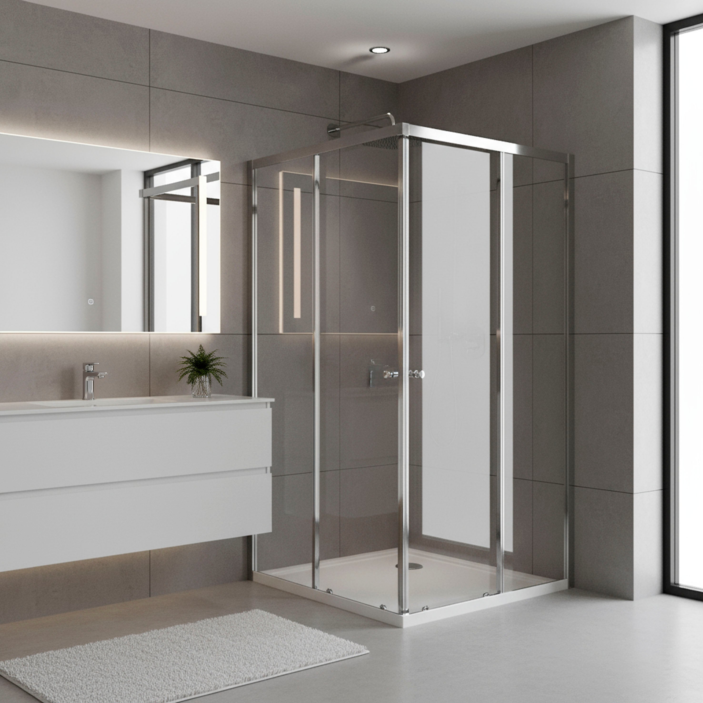 Baridi Corner Entry Shower Enclosure 1000 x 800 x 1850mm with 6mm Tempered Glass - Chrome – DH300