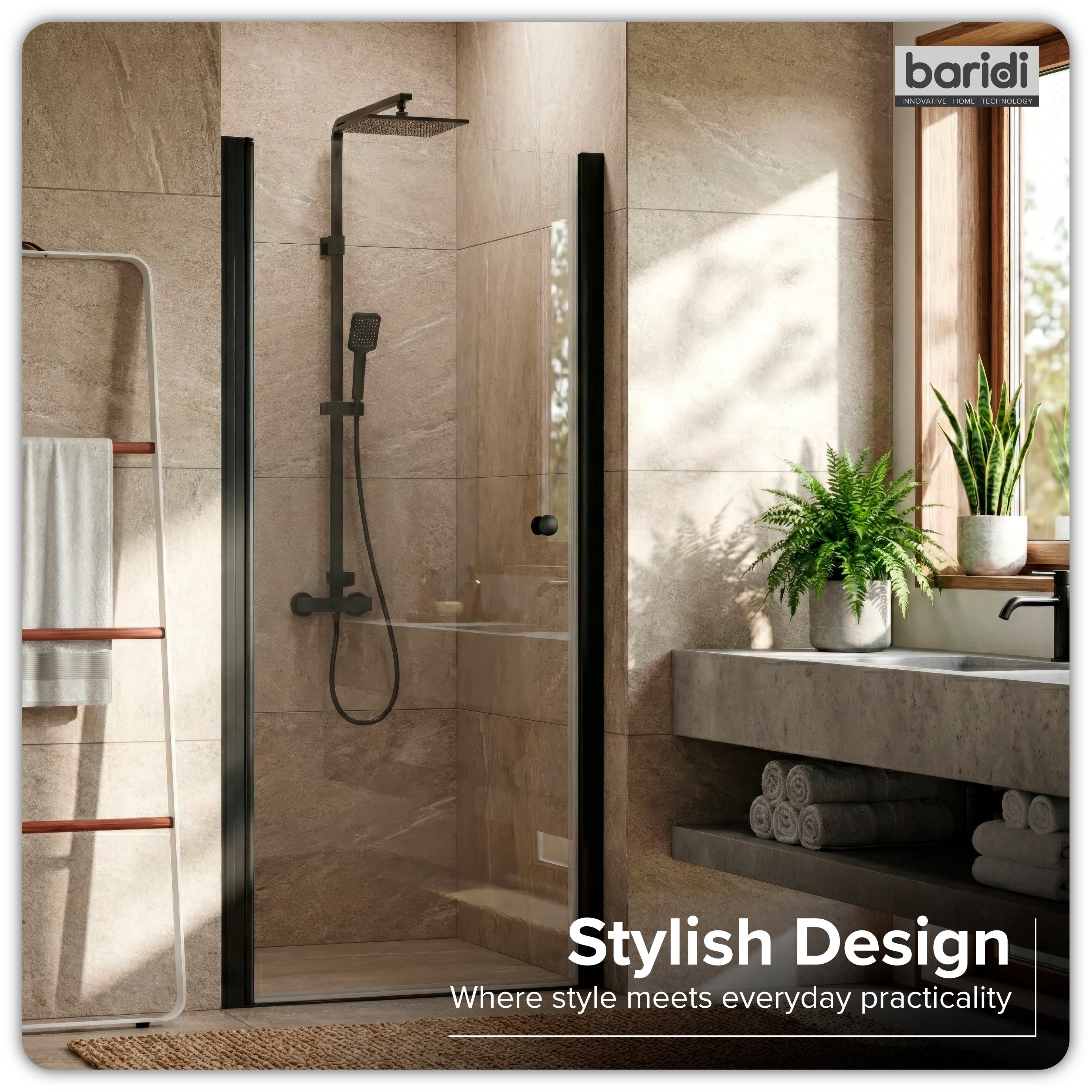 Baridi Pivot Shower Door 800 x 1850mm, 6mm Tempered Glass, Reversible Installation, Black - DH304
