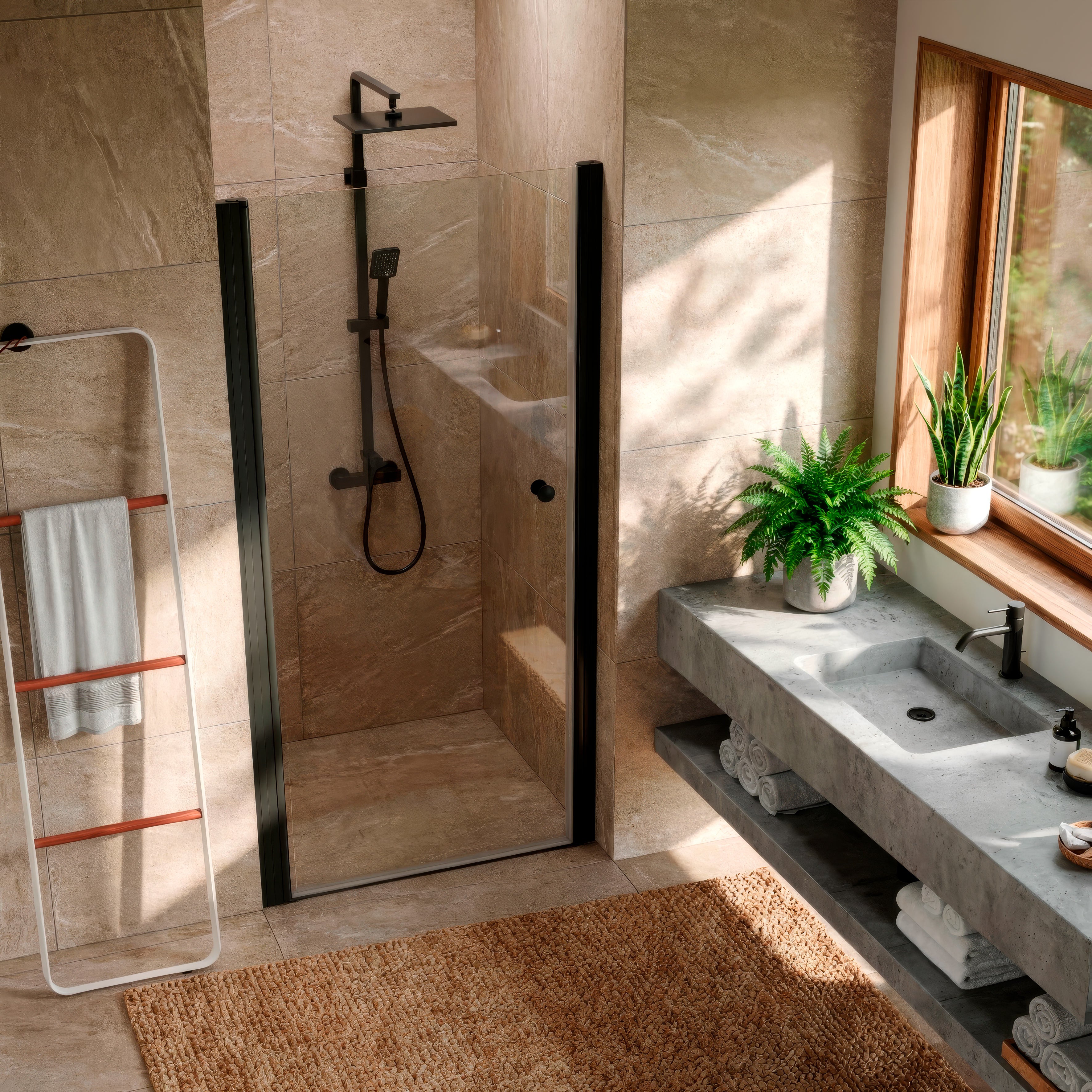 Baridi Pivot Shower Door 800 x 1850mm, 6mm Tempered Glass, Reversible Installation, Black - DH304