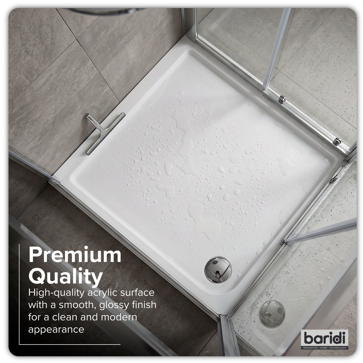 Baridi Square Shower Tray 800 x 800 x 40mm for Shower Enclosures, Acrylic, White - DH308