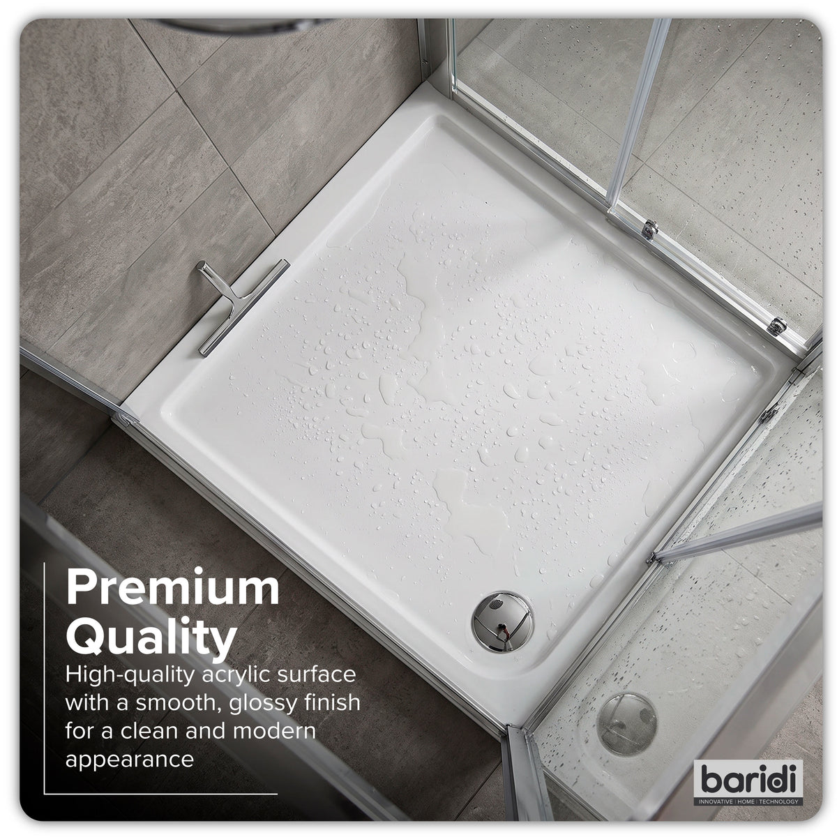 Baridi Square Shower Tray 900 x 900 x 40mm for Shower Enclosures, Acrylic, White - DH309