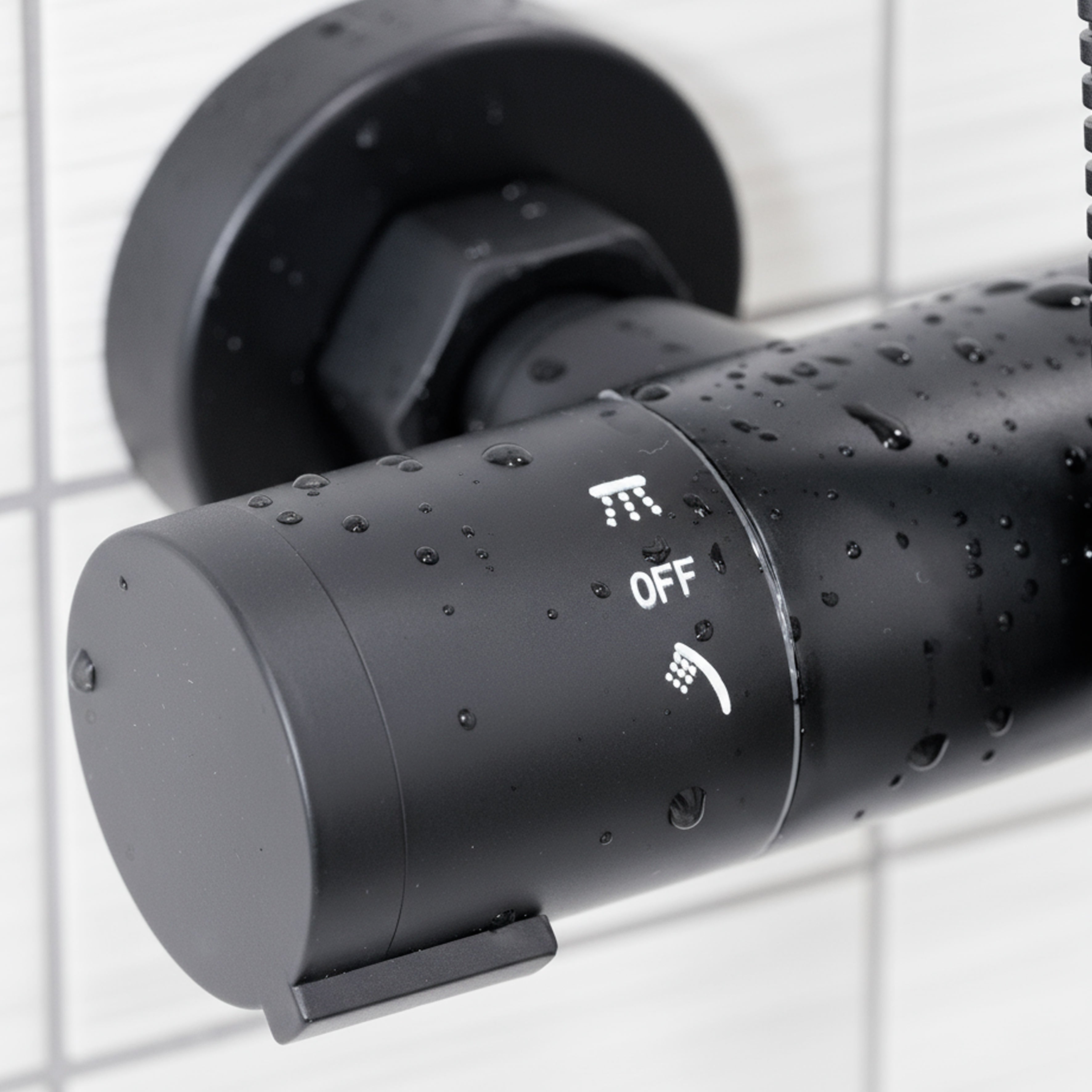 Baridi Thermostatic Shower Mixer Set, 20cm Round Head, Height Adjustable Rail, Black - DH315