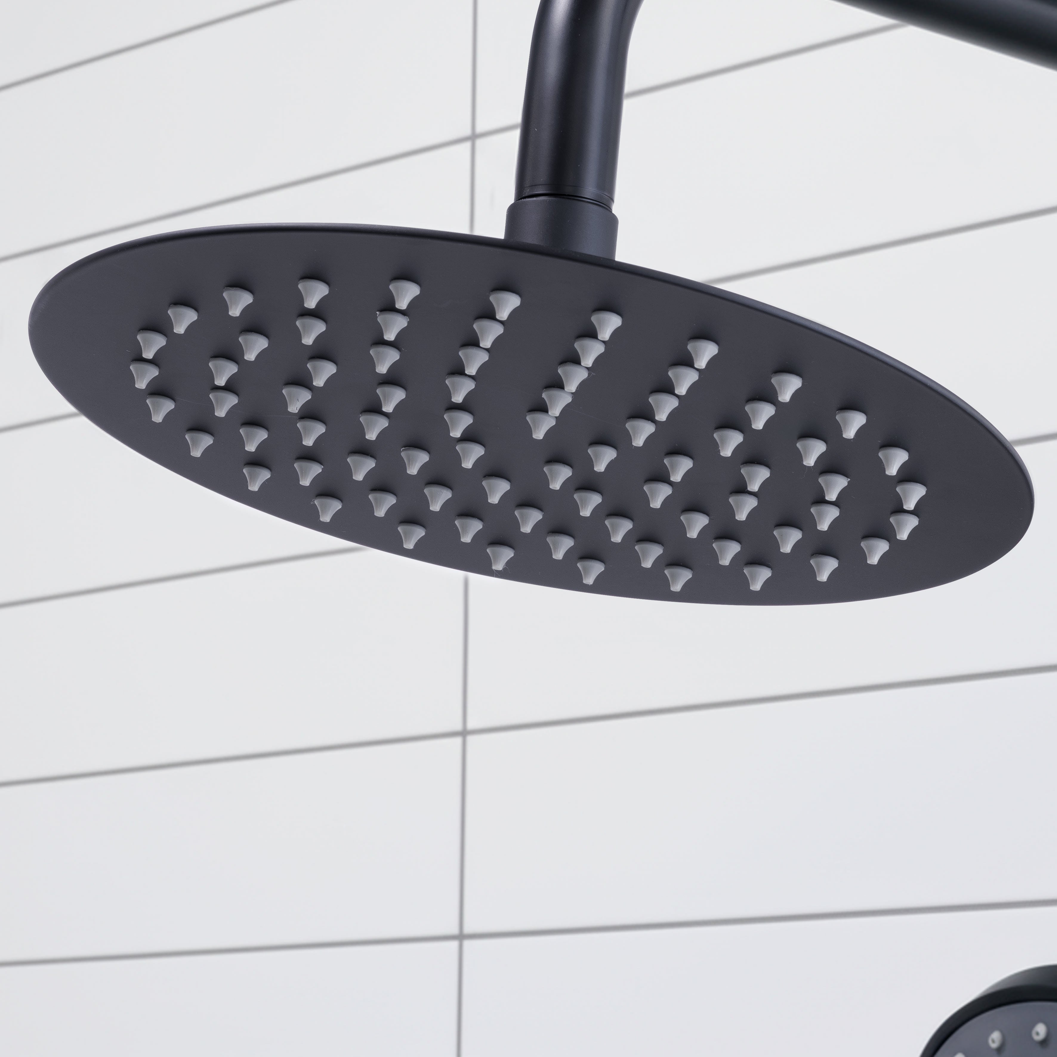 Baridi Thermostatic Shower Mixer Set, 20cm Round Head, Height Adjustable Rail, Black - DH315