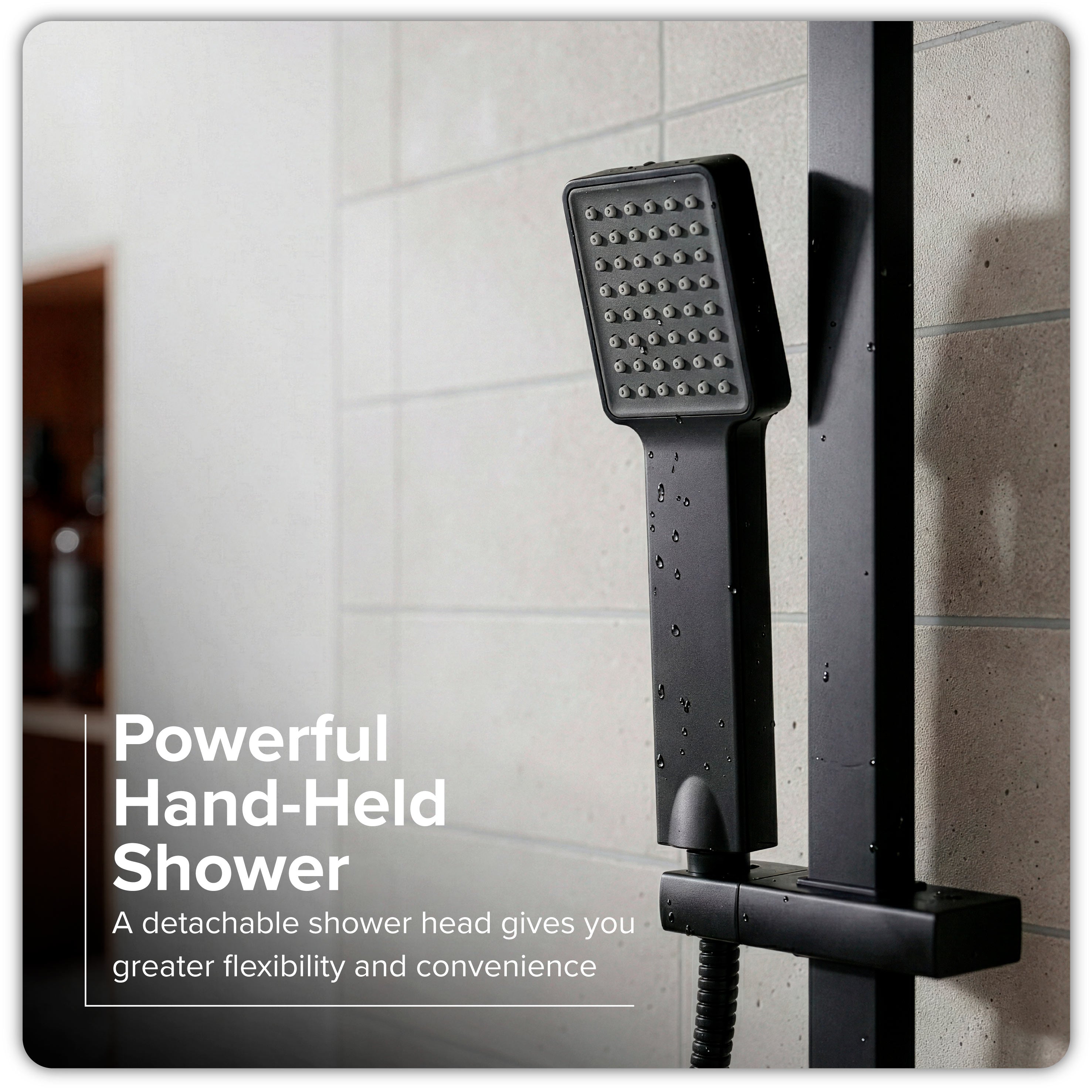 Baridi Thermostatic Shower Mixer Set, 20x20cm Square Head, Height Adjustable Rail, Black - DH317