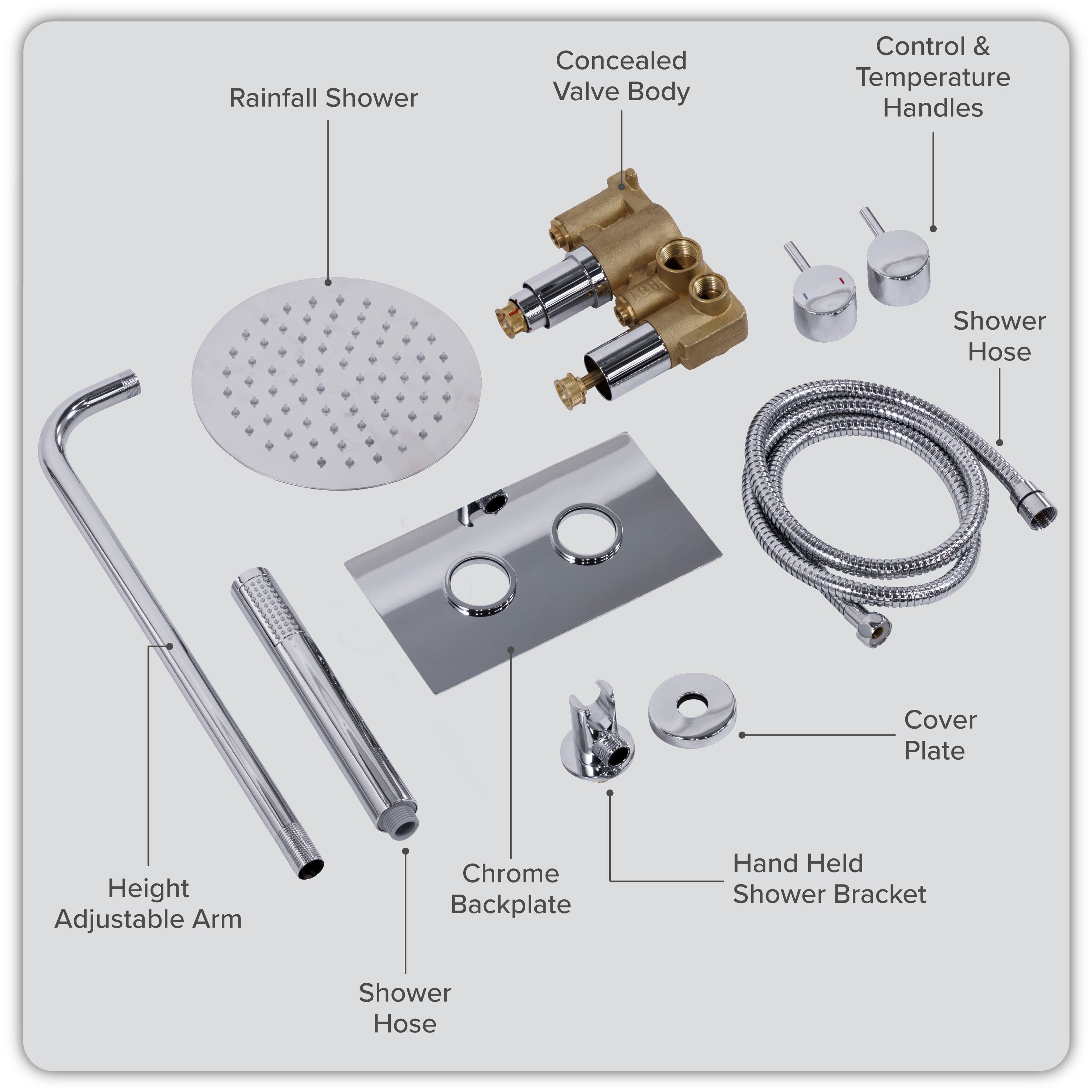 Baridi Concealed Thermostatic Shower Set, Dual Outlet, Ø20cm Round Shower Head & Hand Shower, Chrome - DH318