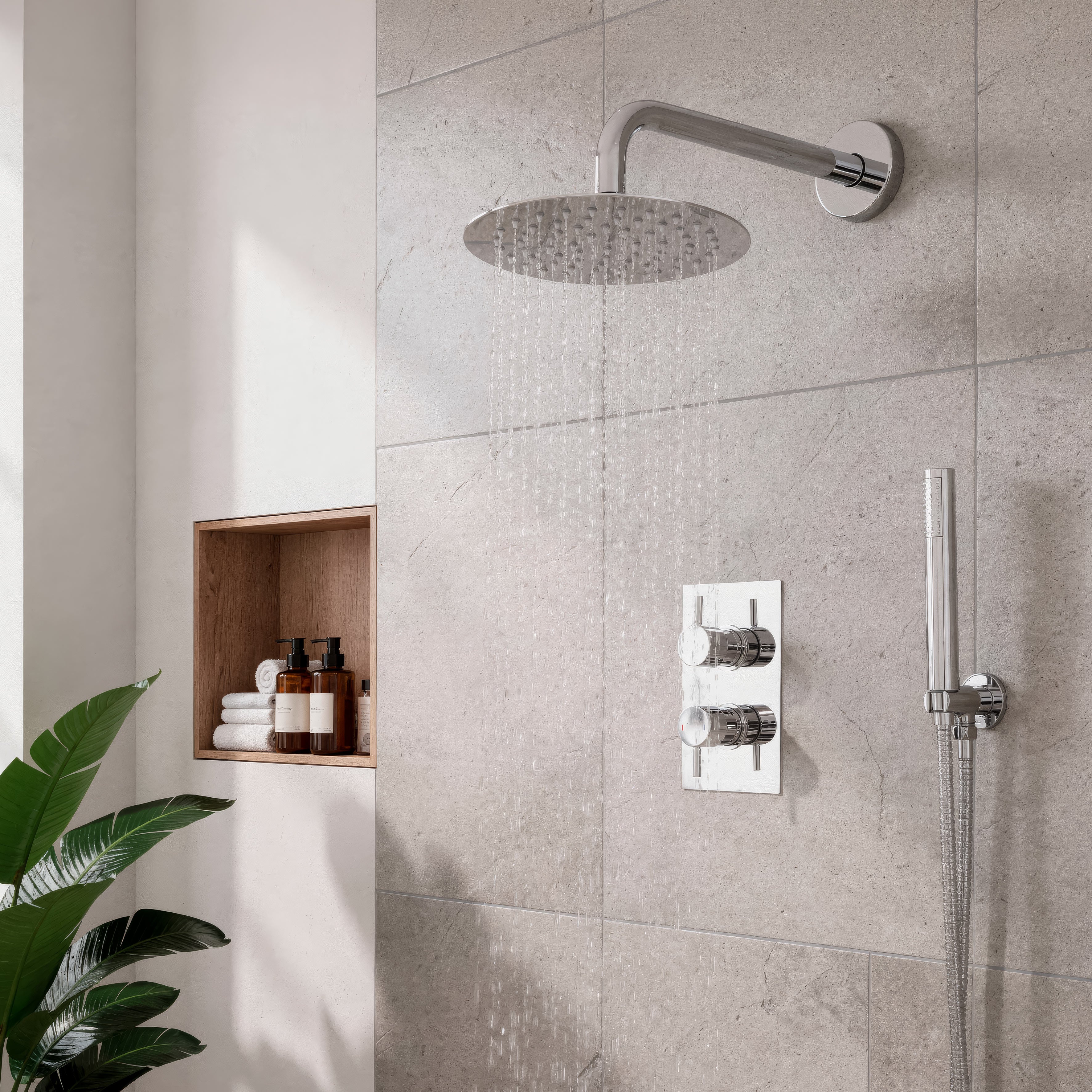 Concealed Thermostatic Shower Set 20cm Round Head & Hand Shower - Chrome