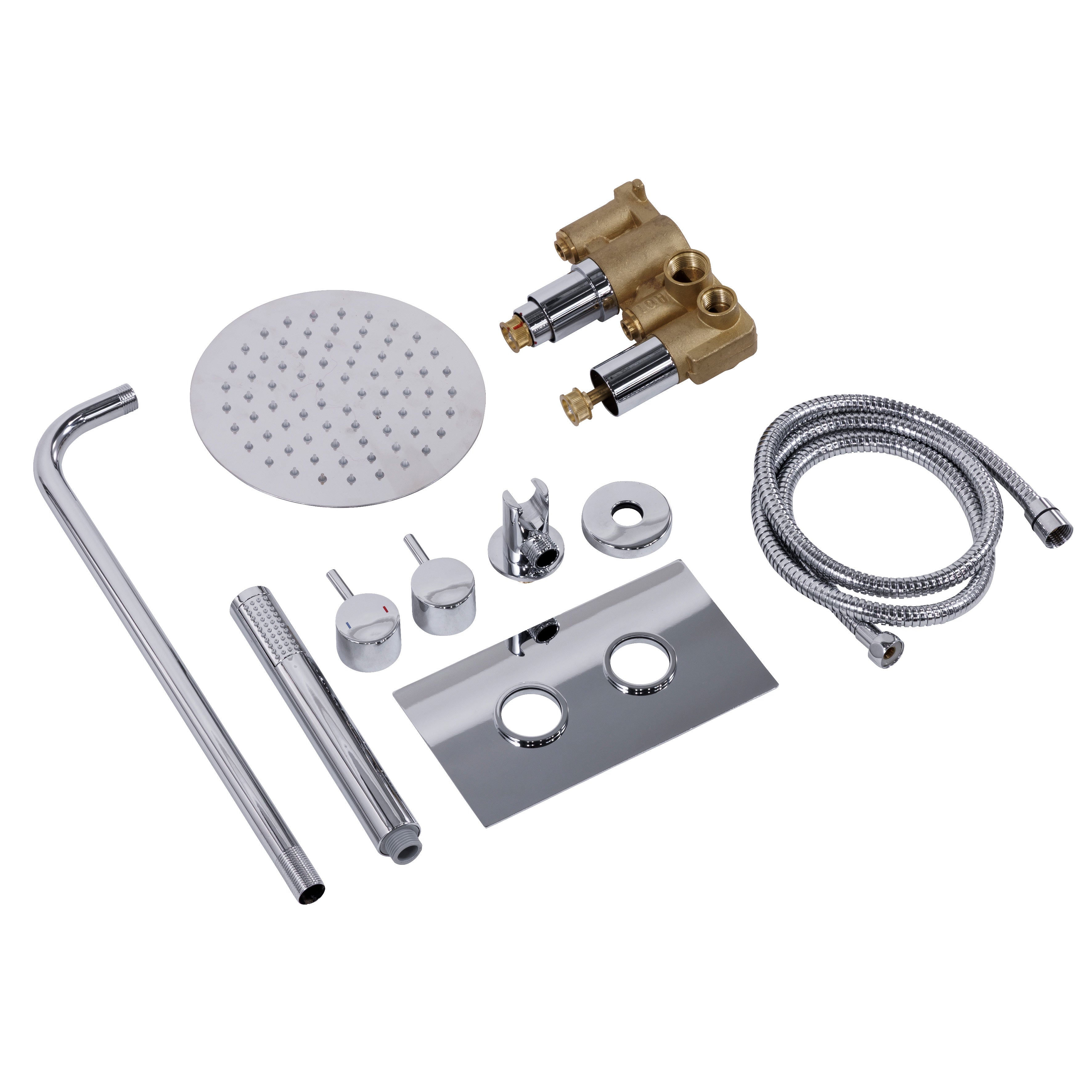 Baridi Concealed Thermostatic Shower Set, Dual Outlet, Ø20cm Round Shower Head & Hand Shower, Chrome - DH318