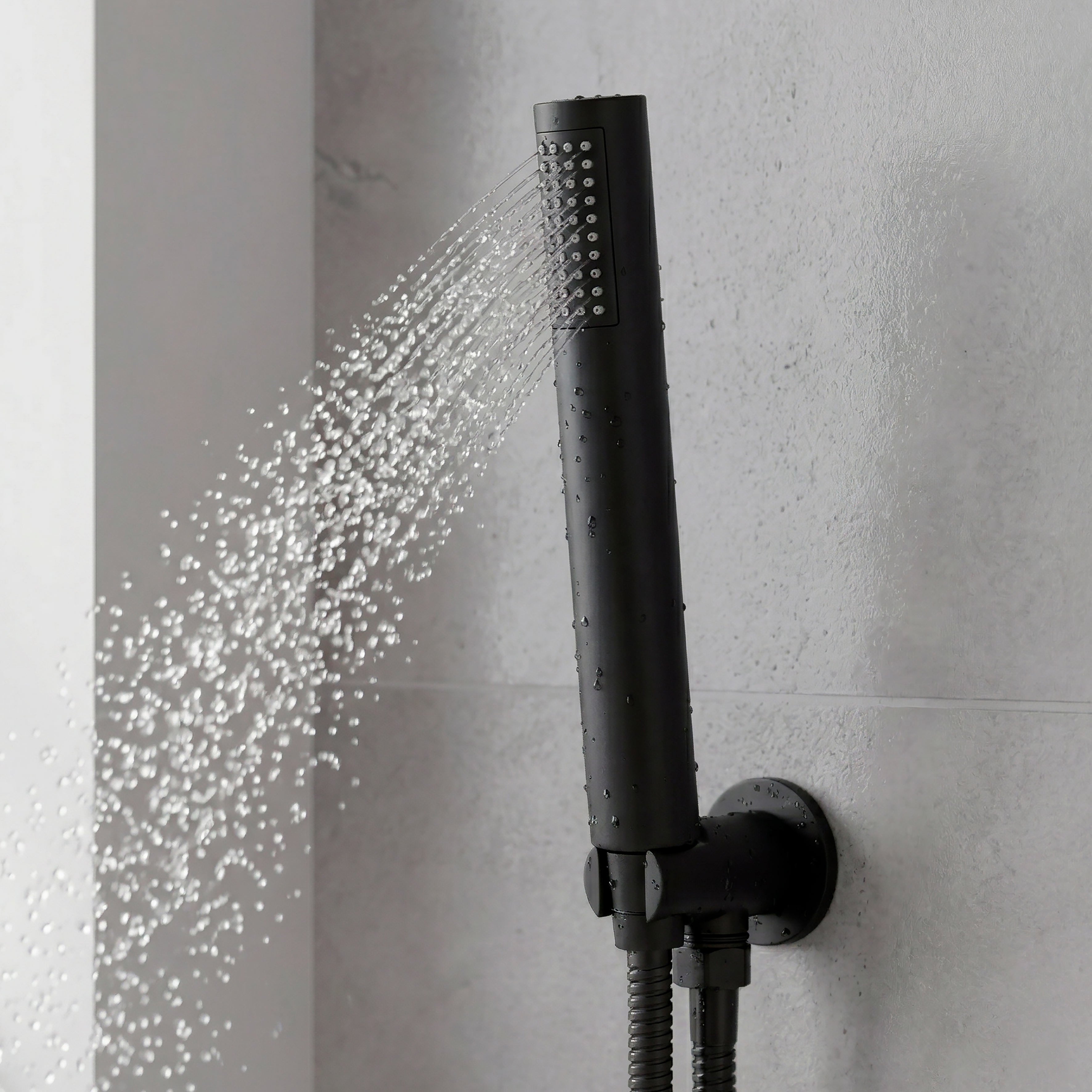 Baridi Concealed Thermostatic Shower Set, Dual Outlet, Ø20cm Round Shower Head & Hand Shower, Black - DH319