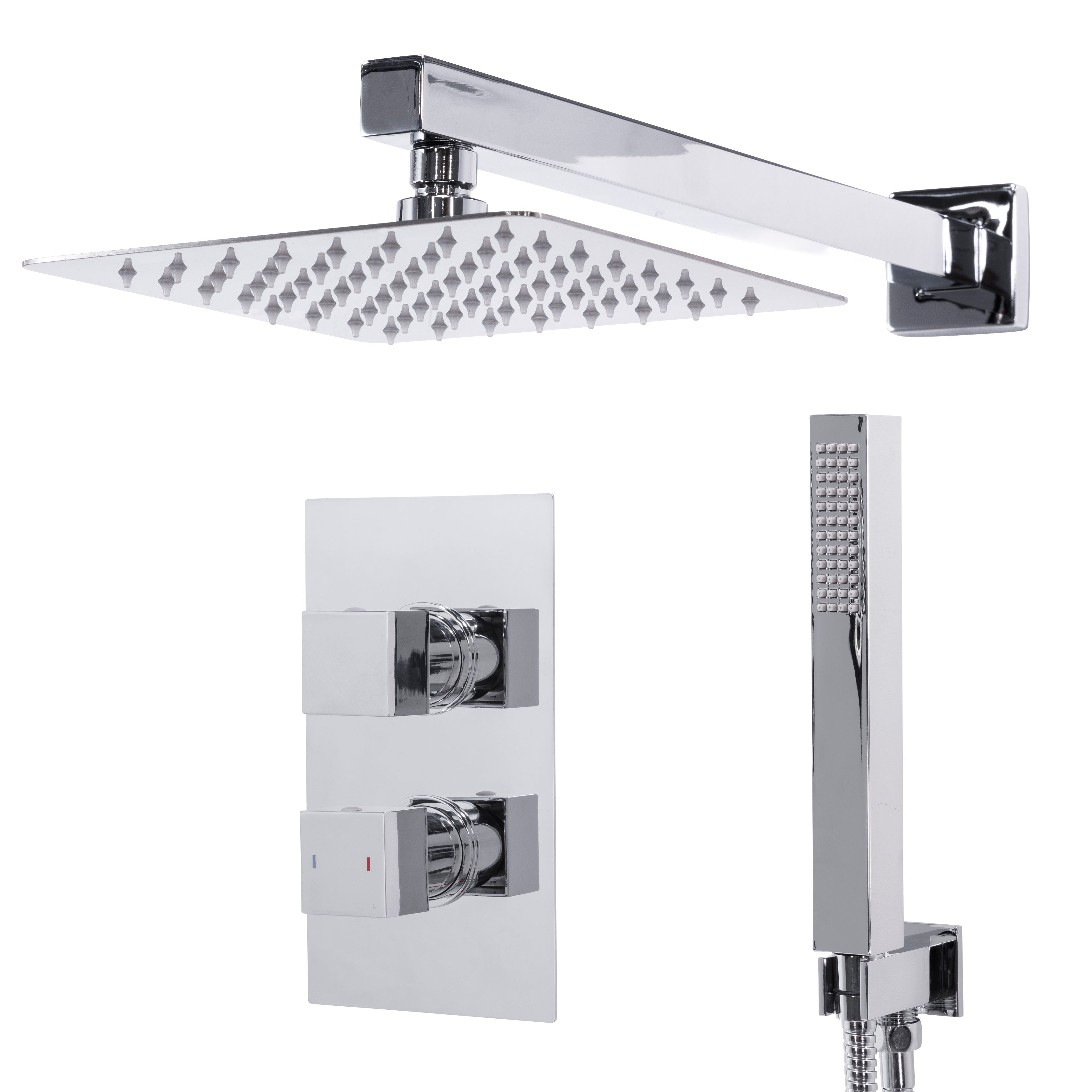 Baridi Concealed Thermostatic Shower Set 20 x 20cm Square Head & Hand Shower - Chrome - DH320