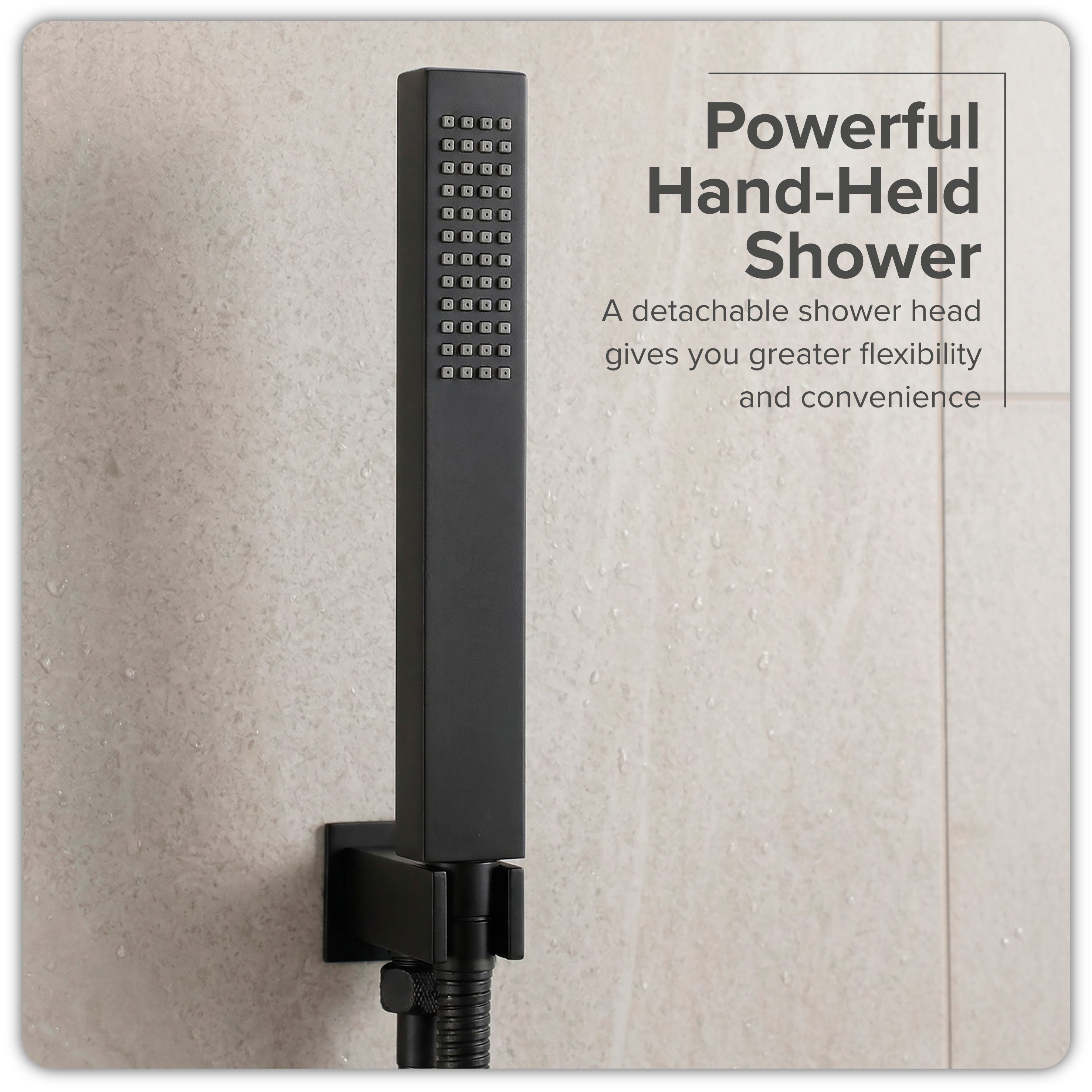Baridi Concealed Thermostatic Shower Set 20 x 20cm Square Head & Hand Shower, Black - DH321