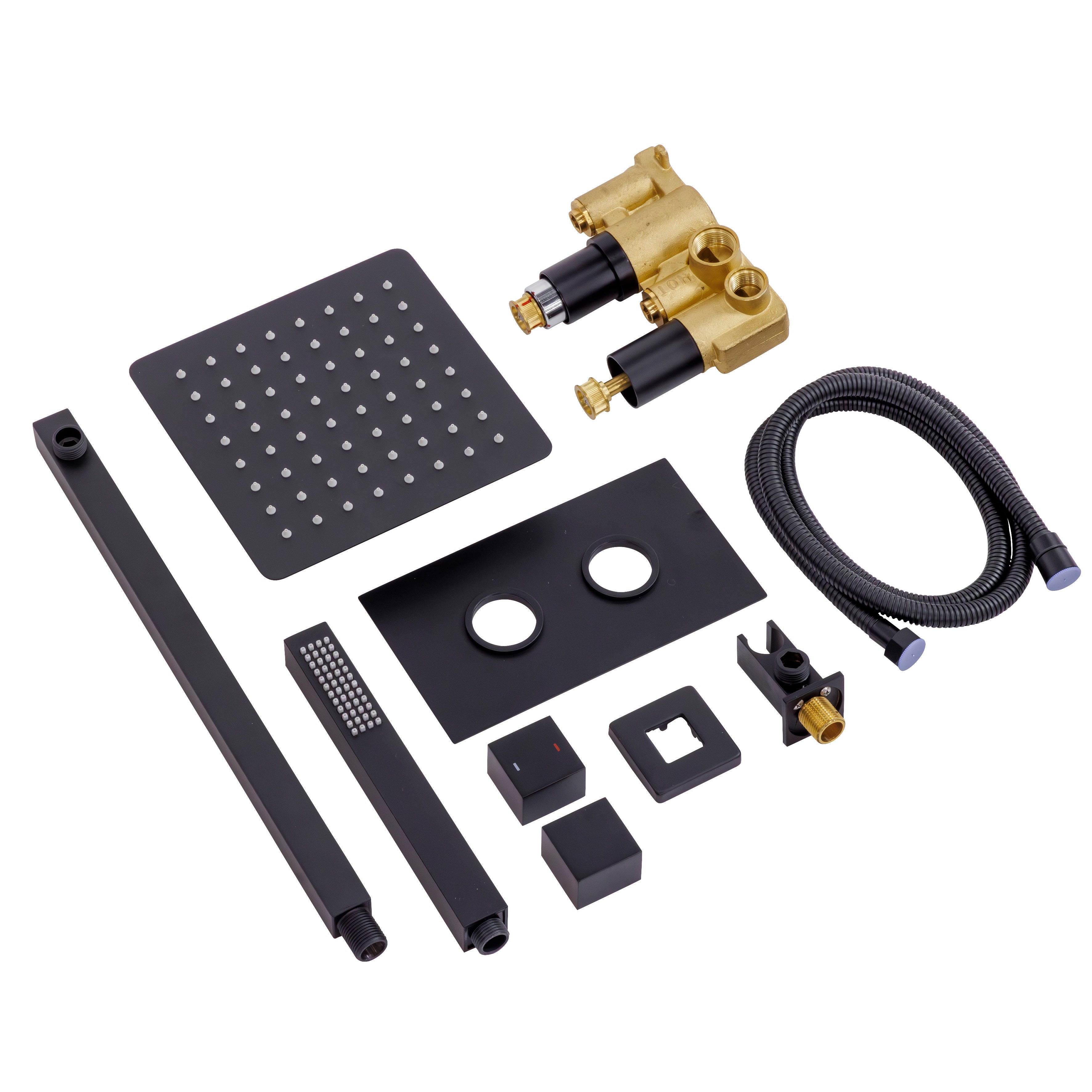 Baridi Concealed Thermostatic Shower Set 20 x 20cm Square Head & Hand Shower, Black - DH321