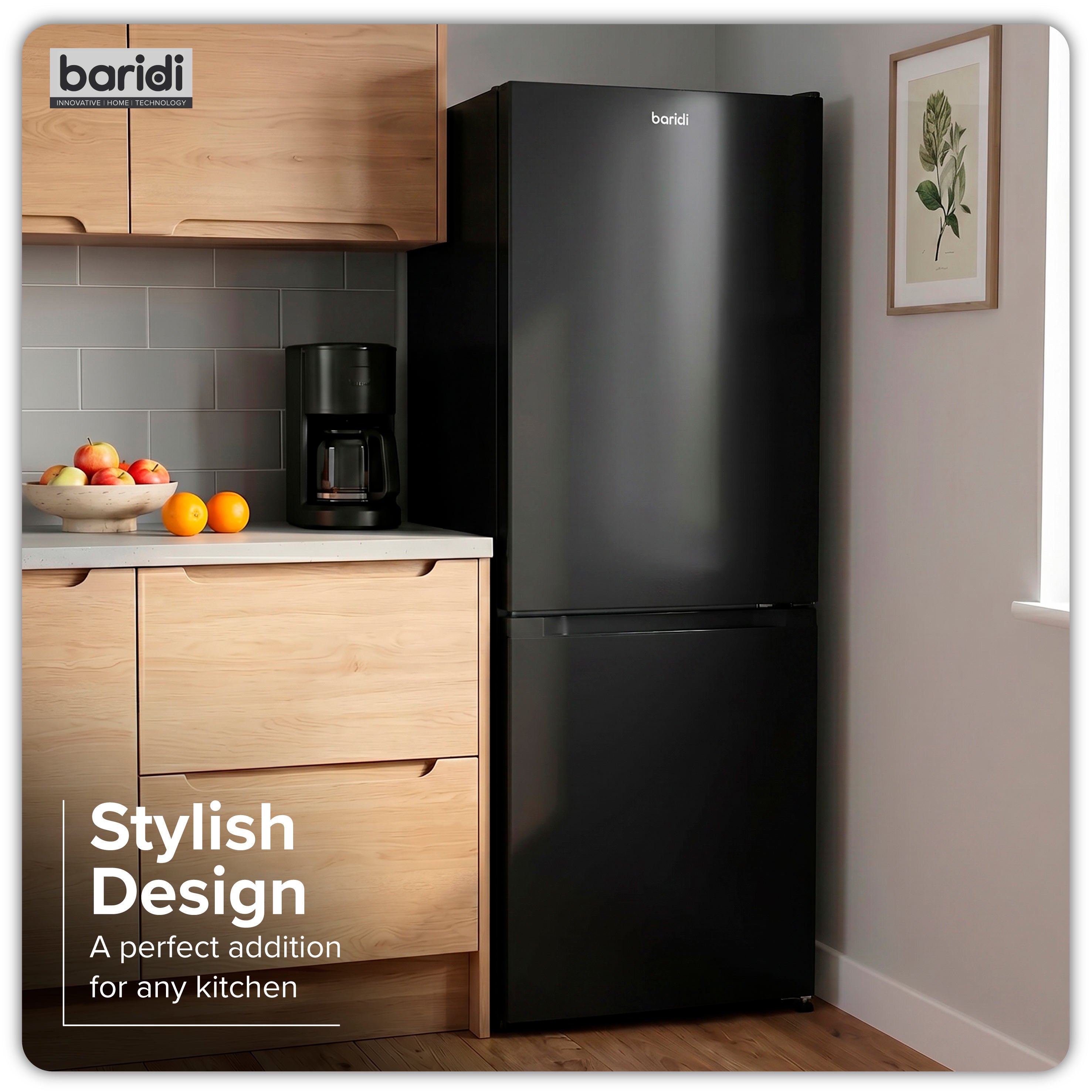 Baridi 60/40 Smart Frost Fridge Freezer 227L Capacity, Black - DH327