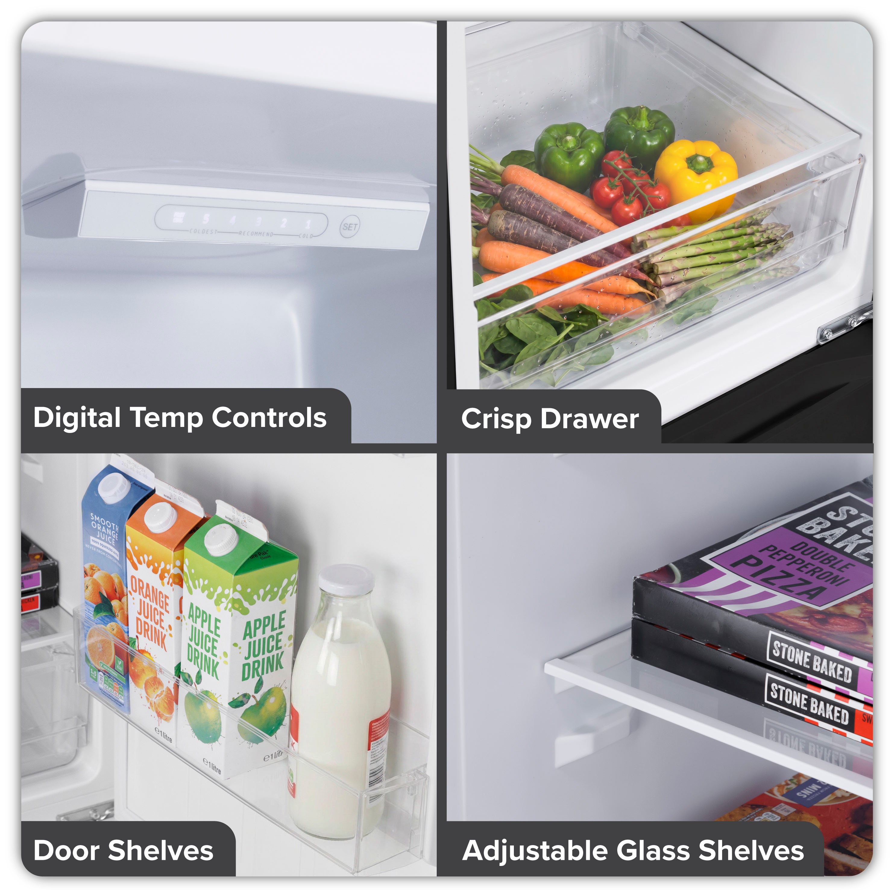 Baridi 60/40 Smart Frost Fridge Freezer 227L Capacity, Black - DH327