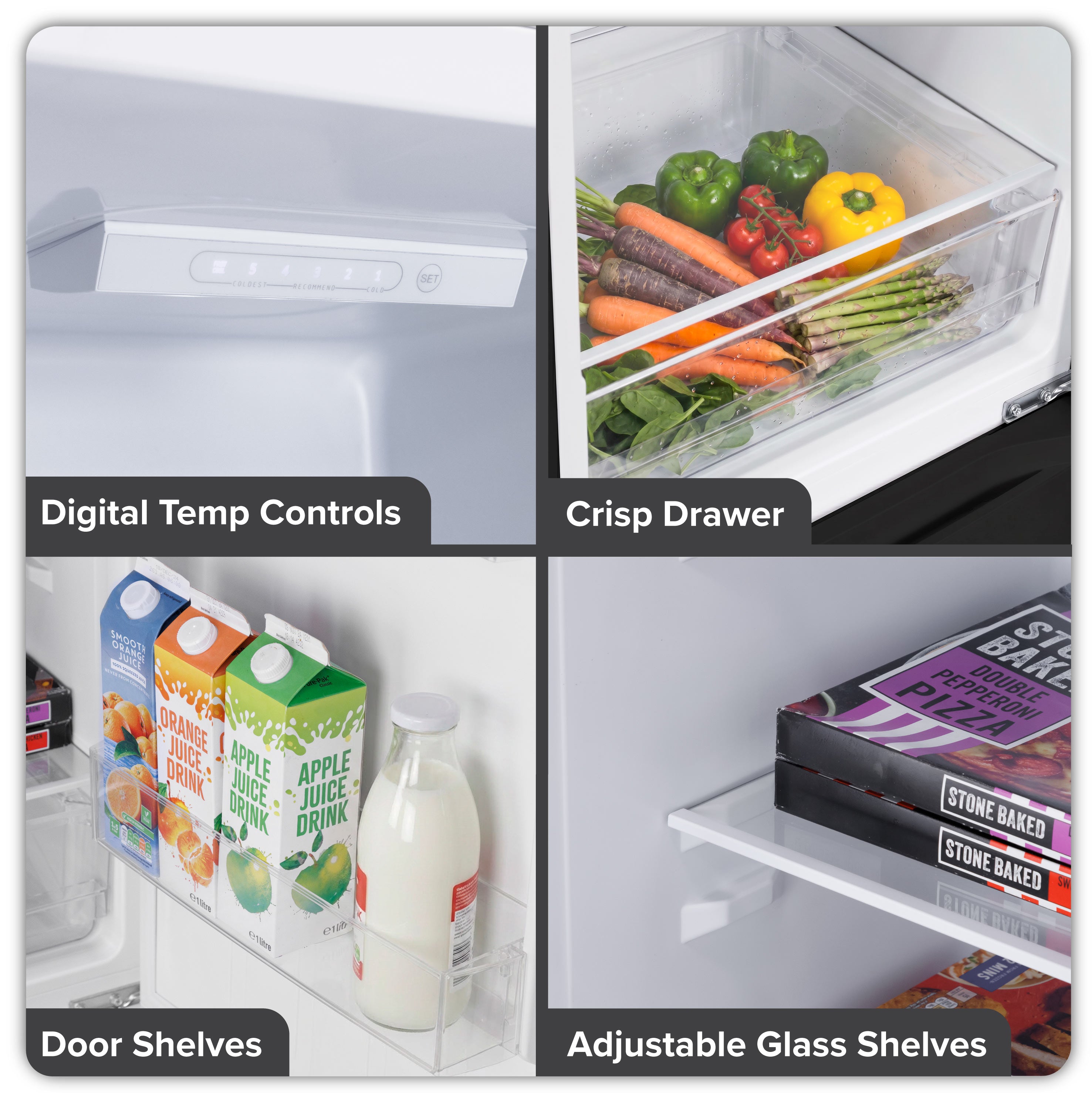 Baridi 50/50 Smart Frost Fridge Freezer 254L Capacity, Black - DH329