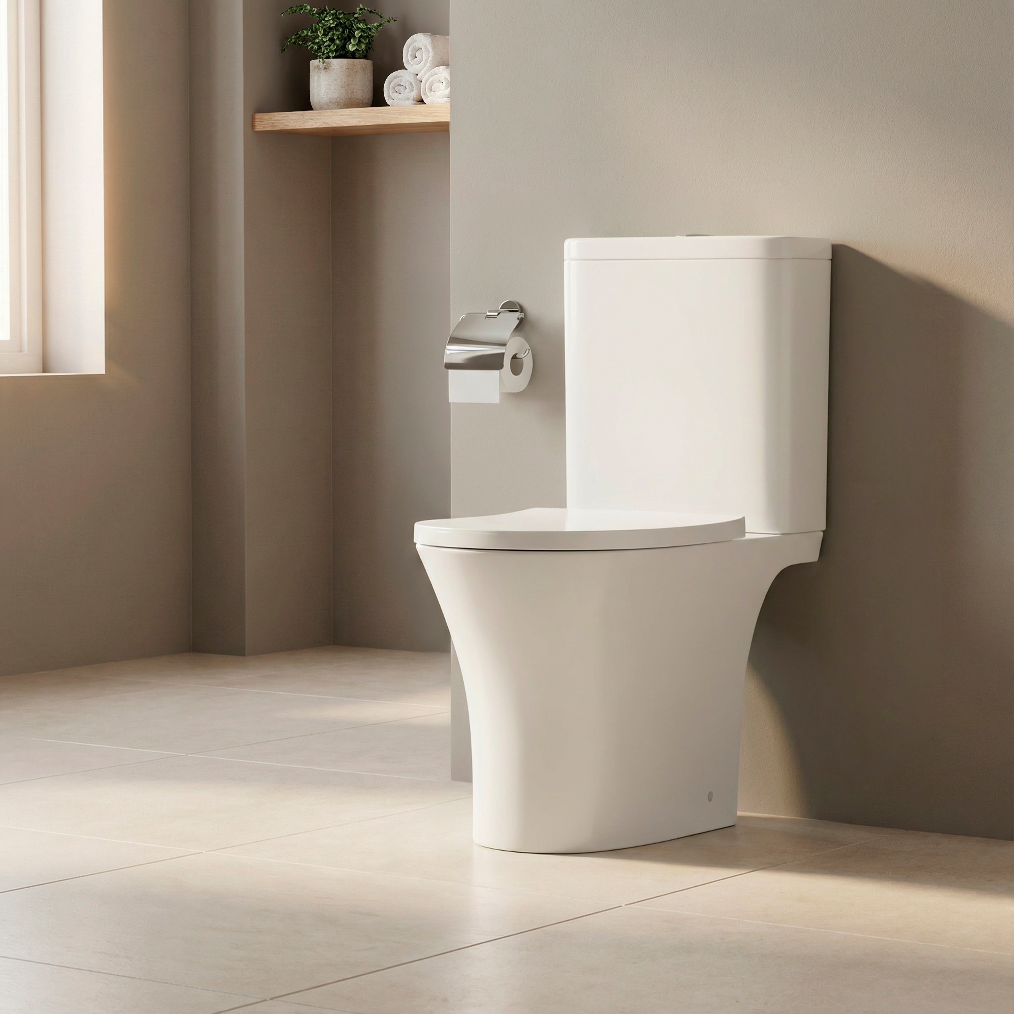 Close-Coupled Toilet with Soft Close Seat, Dual Flush Cistern & Rimless Flush – White