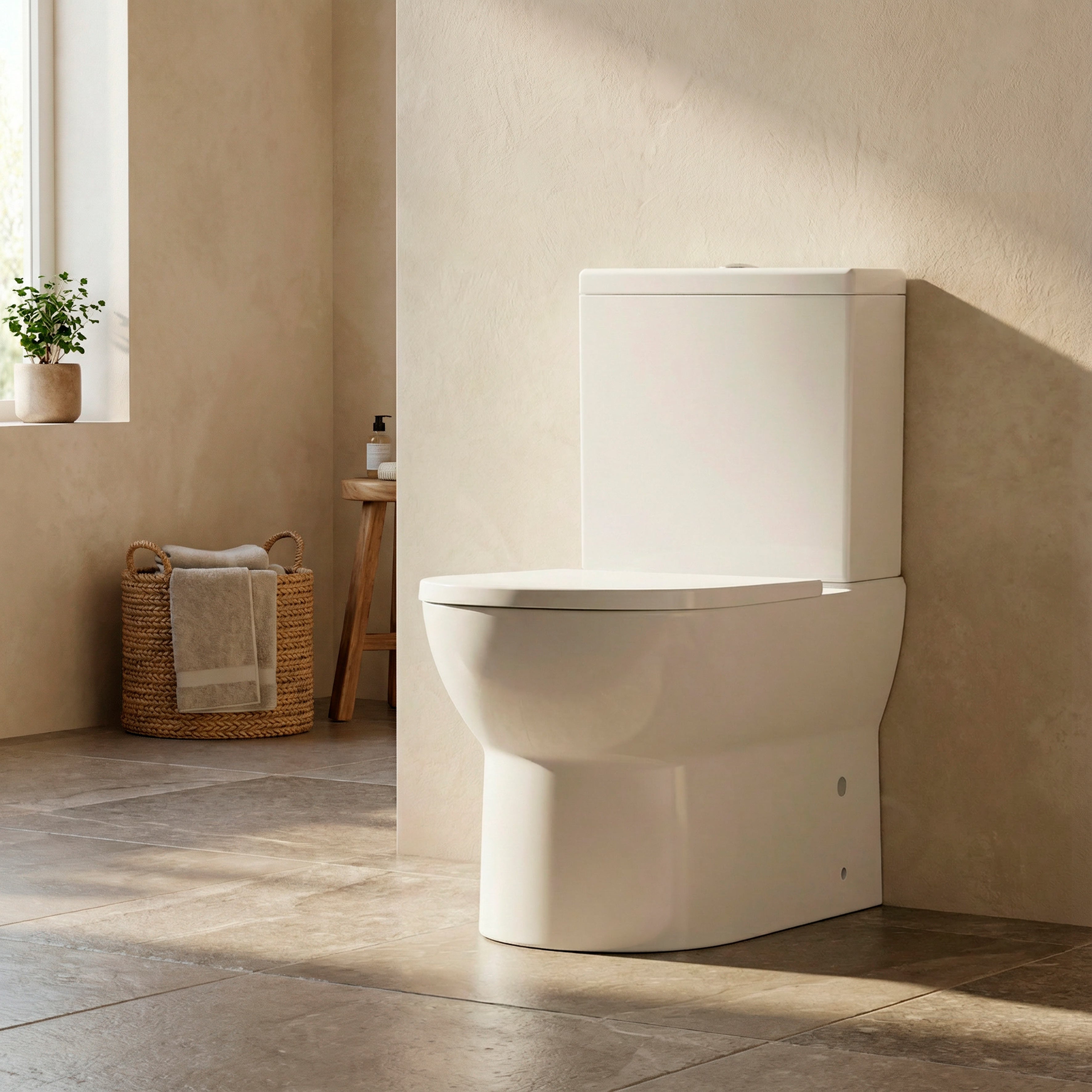Close-Coupled Toilet with Soft Close Seat, Dual Flush Cistern & Rimless Flush – White