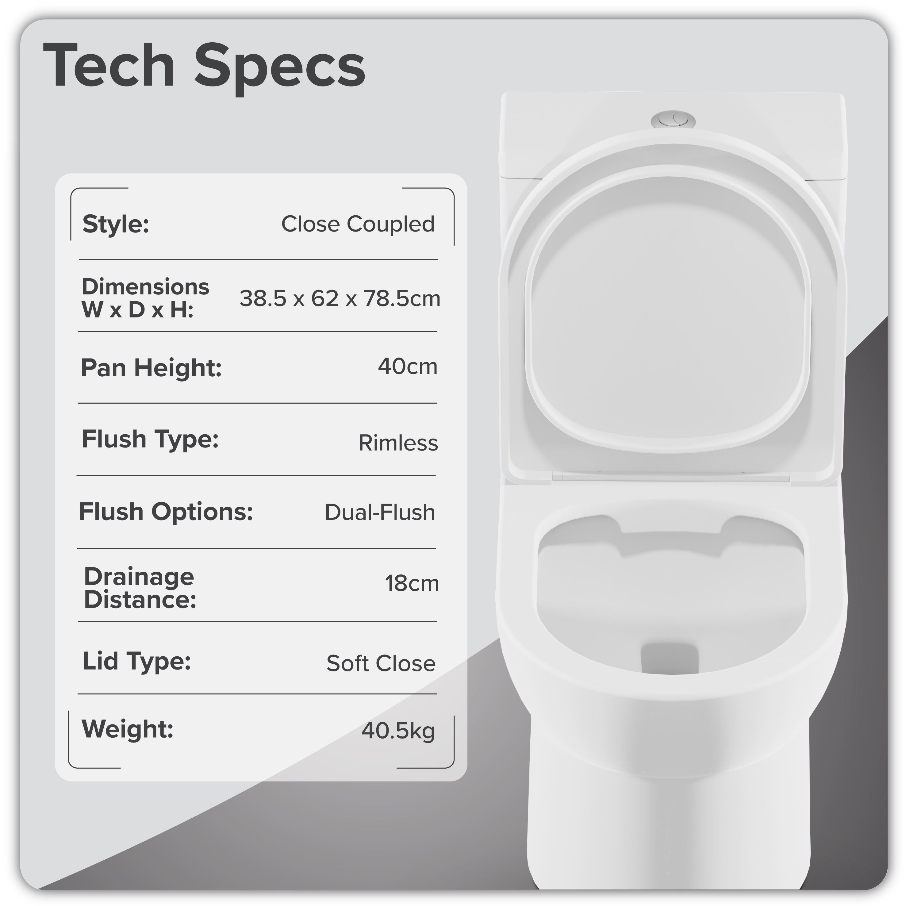 Baridi Close-Coupled Toilet with Soft Close Seat, Dual Flush Cistern & Rimless Flush, White - DH333