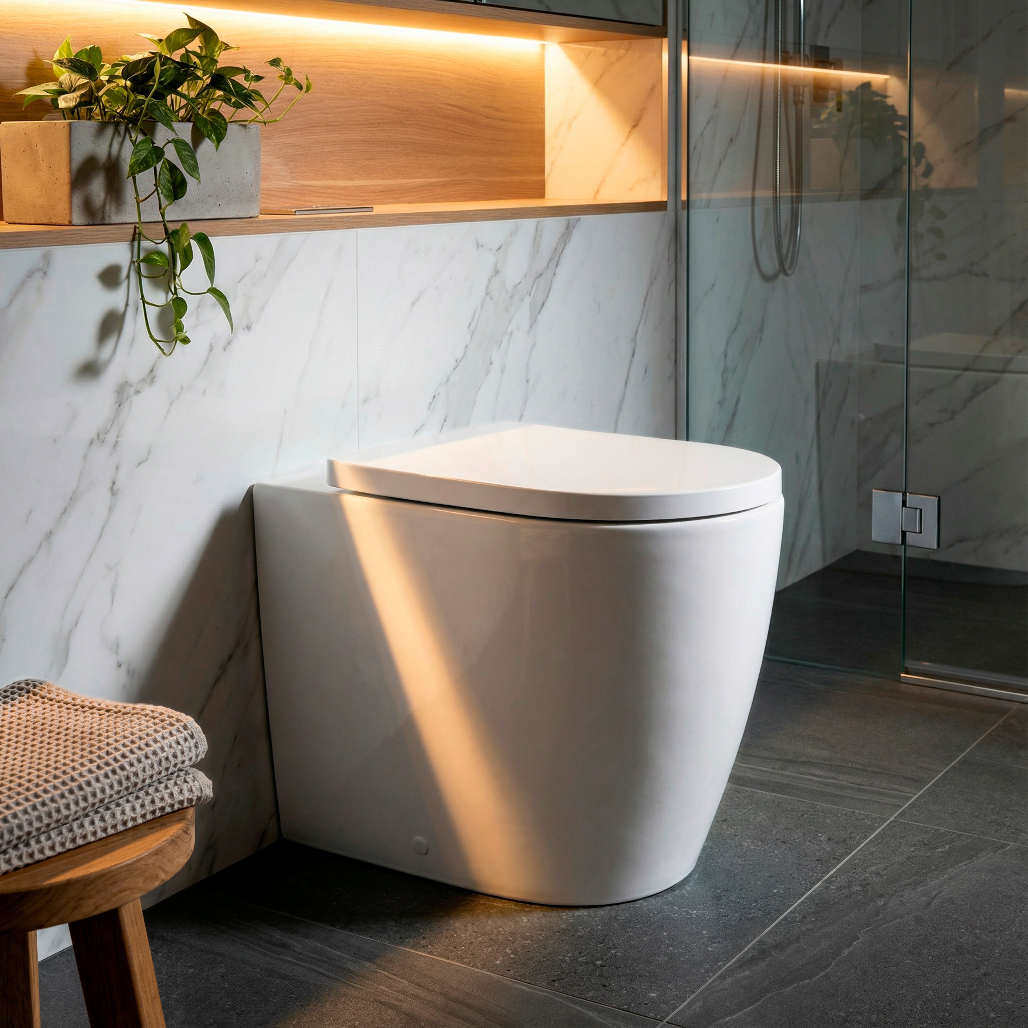 Back-to-Wall Toilet with Soft Close Seat & Rimless Flush – White