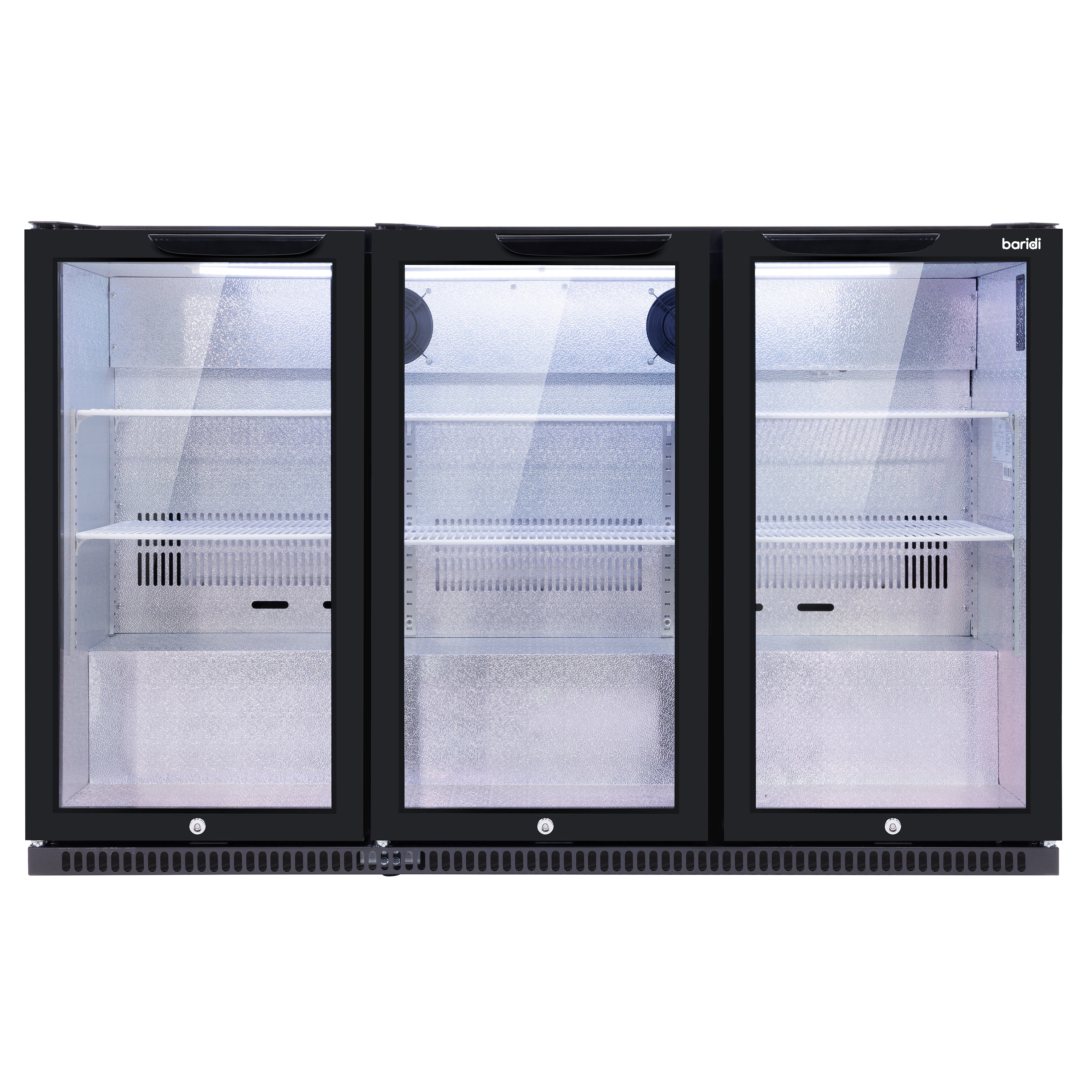 Baridi Back Bar Drinks Fridge/Cooler with Triple Hinged Door 307L, Black – DH336