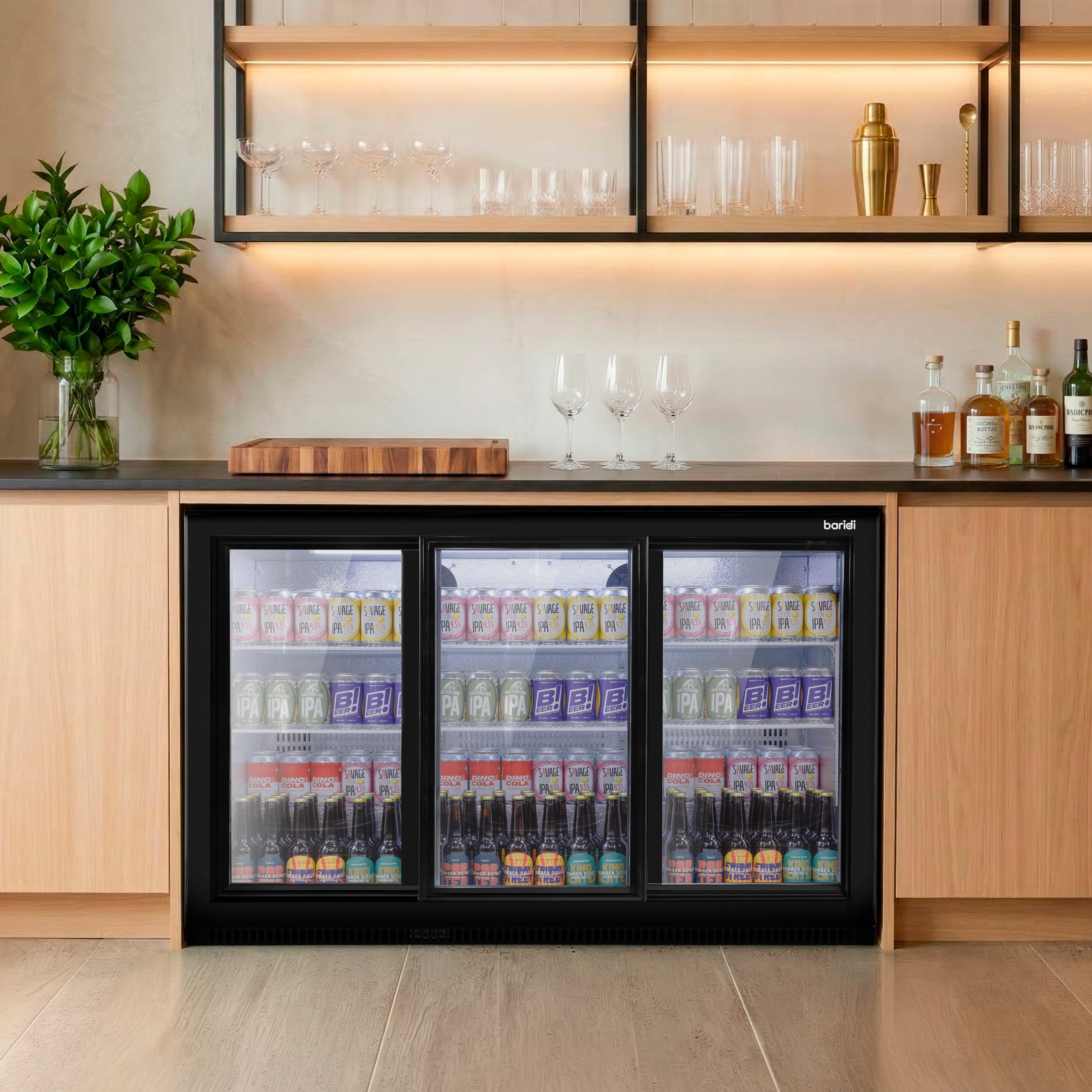 Sliding Triple Door, Back Bar Drinks Fridge/Cooler, 307L Capacity, 452 Cans – Black
