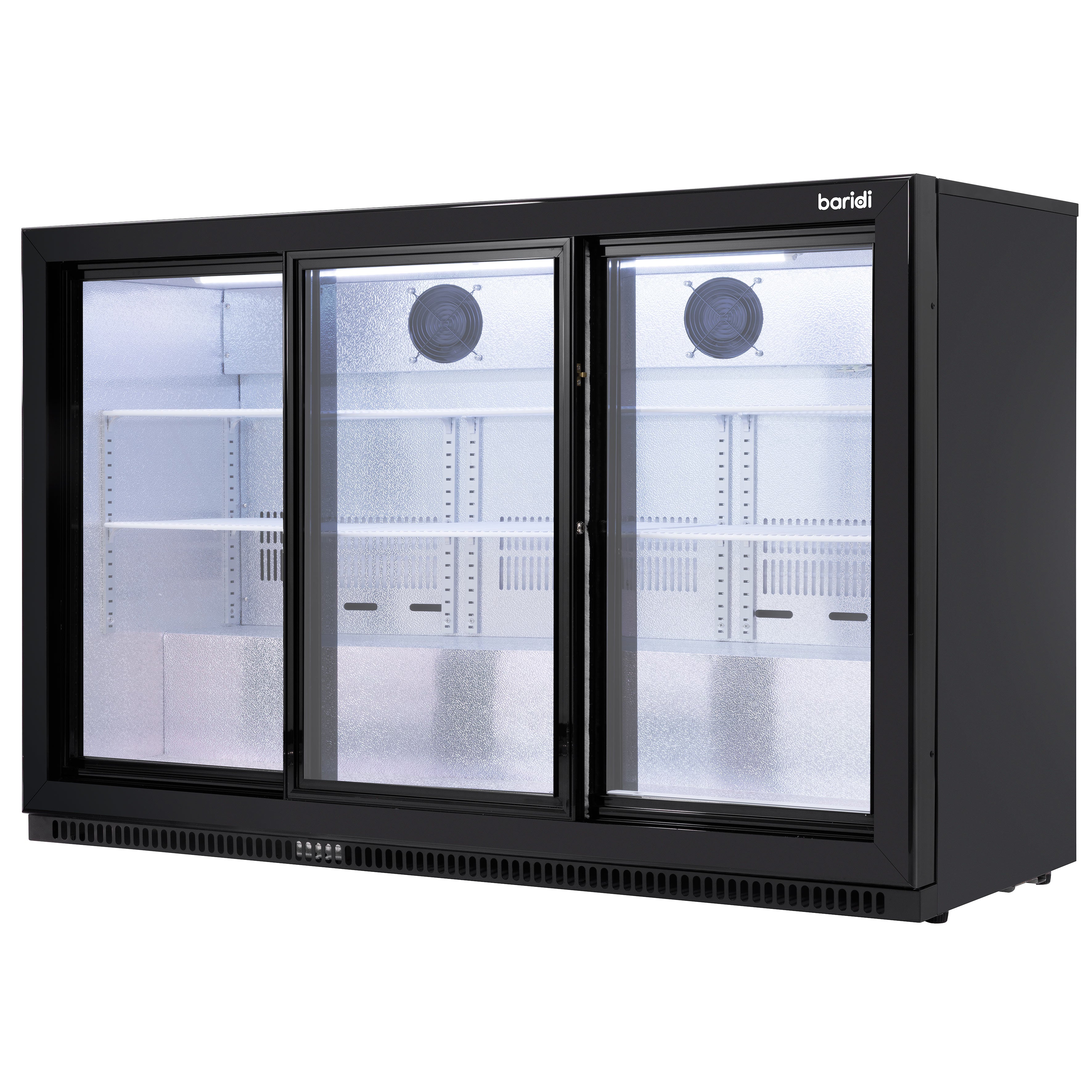 Baridi Back Bar Drinks Fridge/Cooler with Triple Sliding Door 307L, Black – DH337