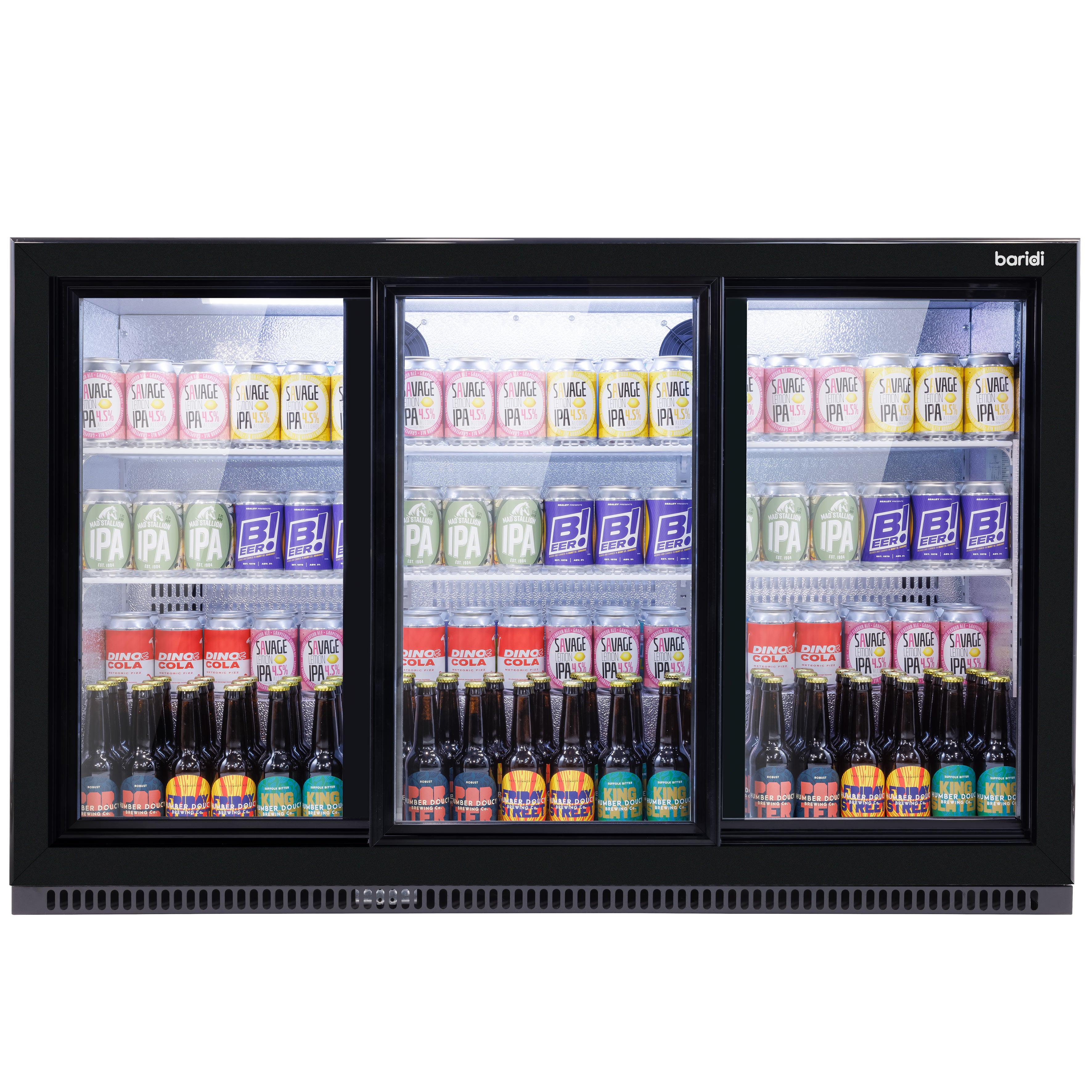 Baridi Back Bar Drinks Fridge/Cooler with Triple Sliding Door 307L, Black – DH337