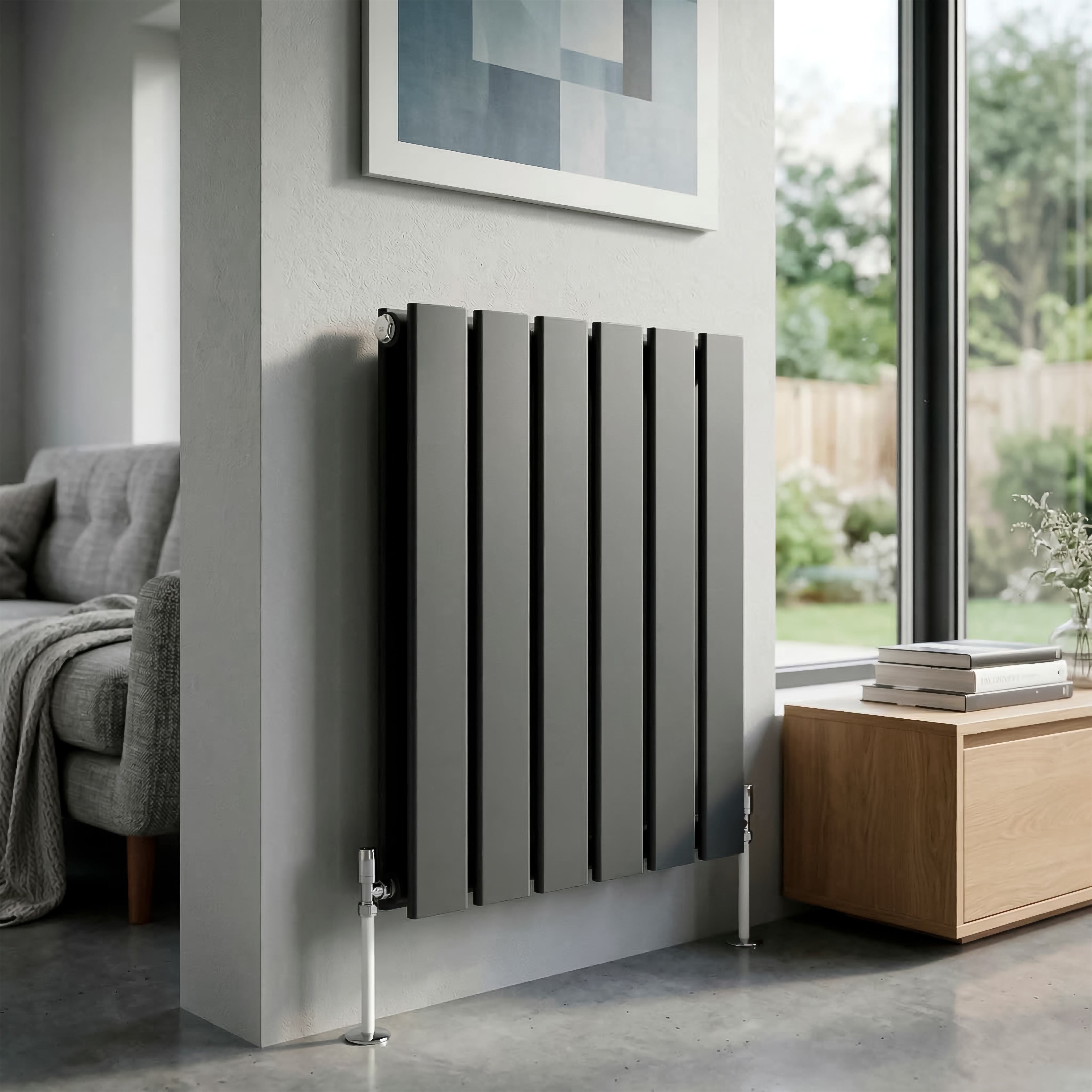 Baridi Horizontal Radiator Contemporary Double Flat Panel Design 420 x 600mm, Anthracite - DH338