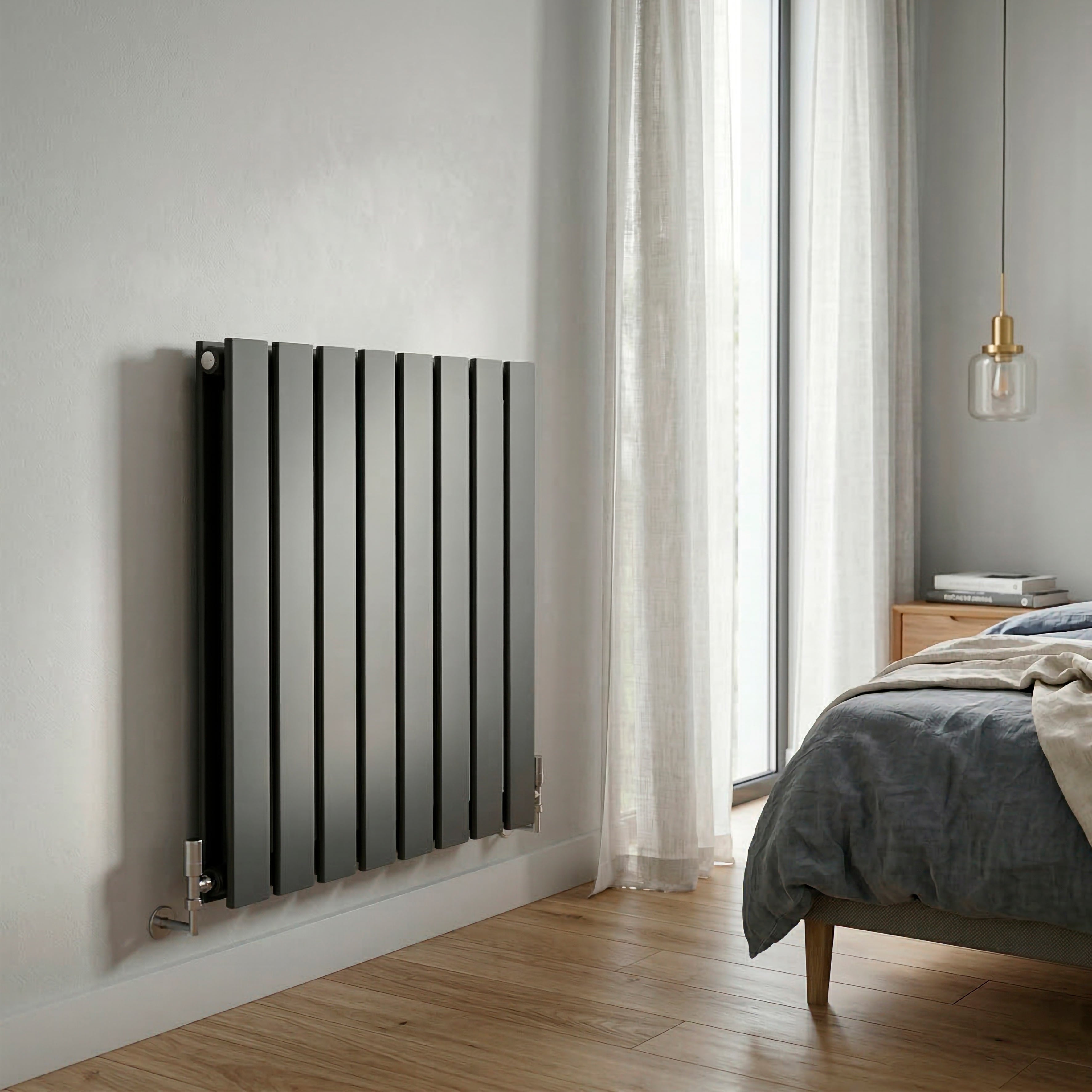 Baridi Horizontal Radiator Contemporary Double Flat Panel Design 600 x 560mm, Anthracite - DH339