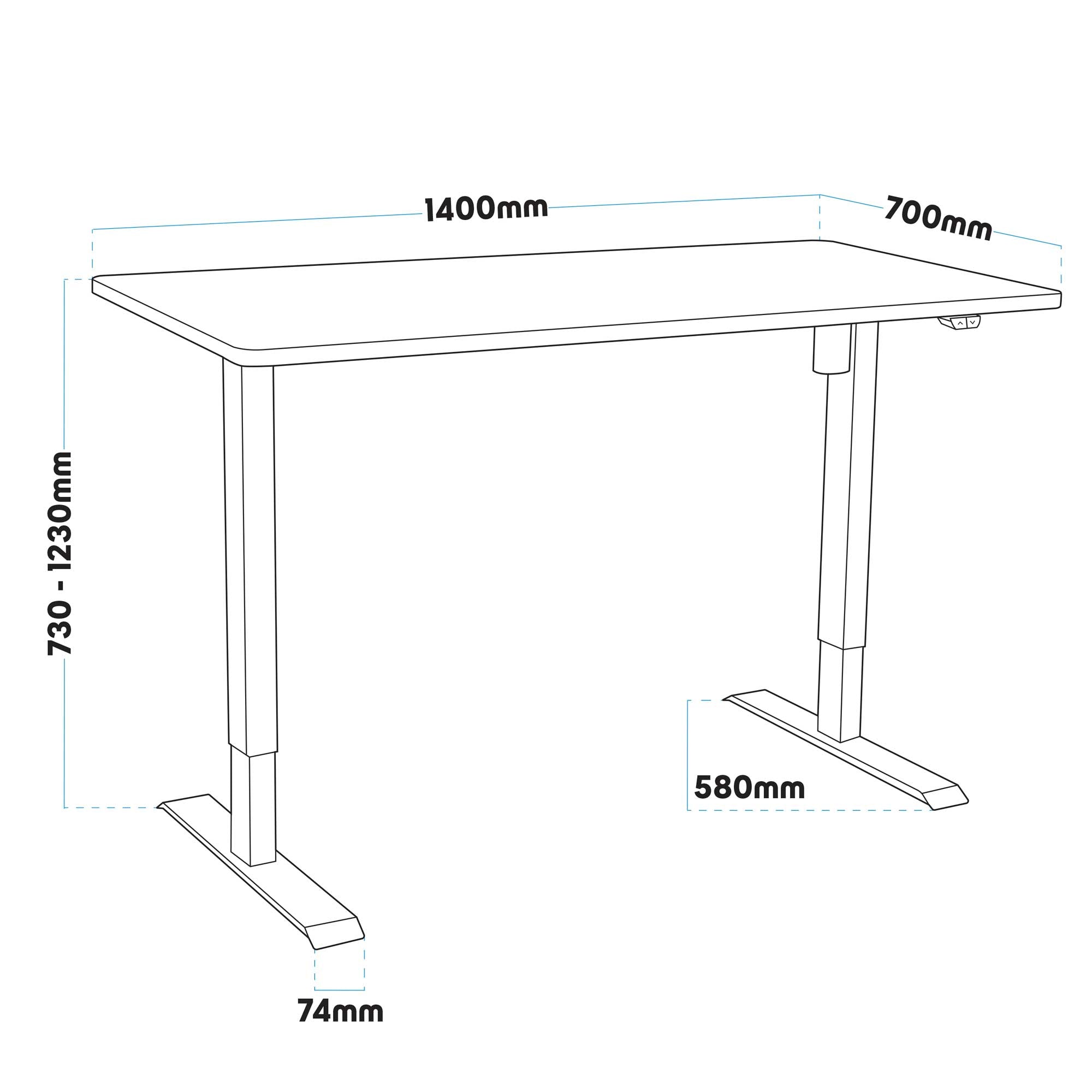 Dellonda DH33 Adjustable Desk Action shot - dimensions