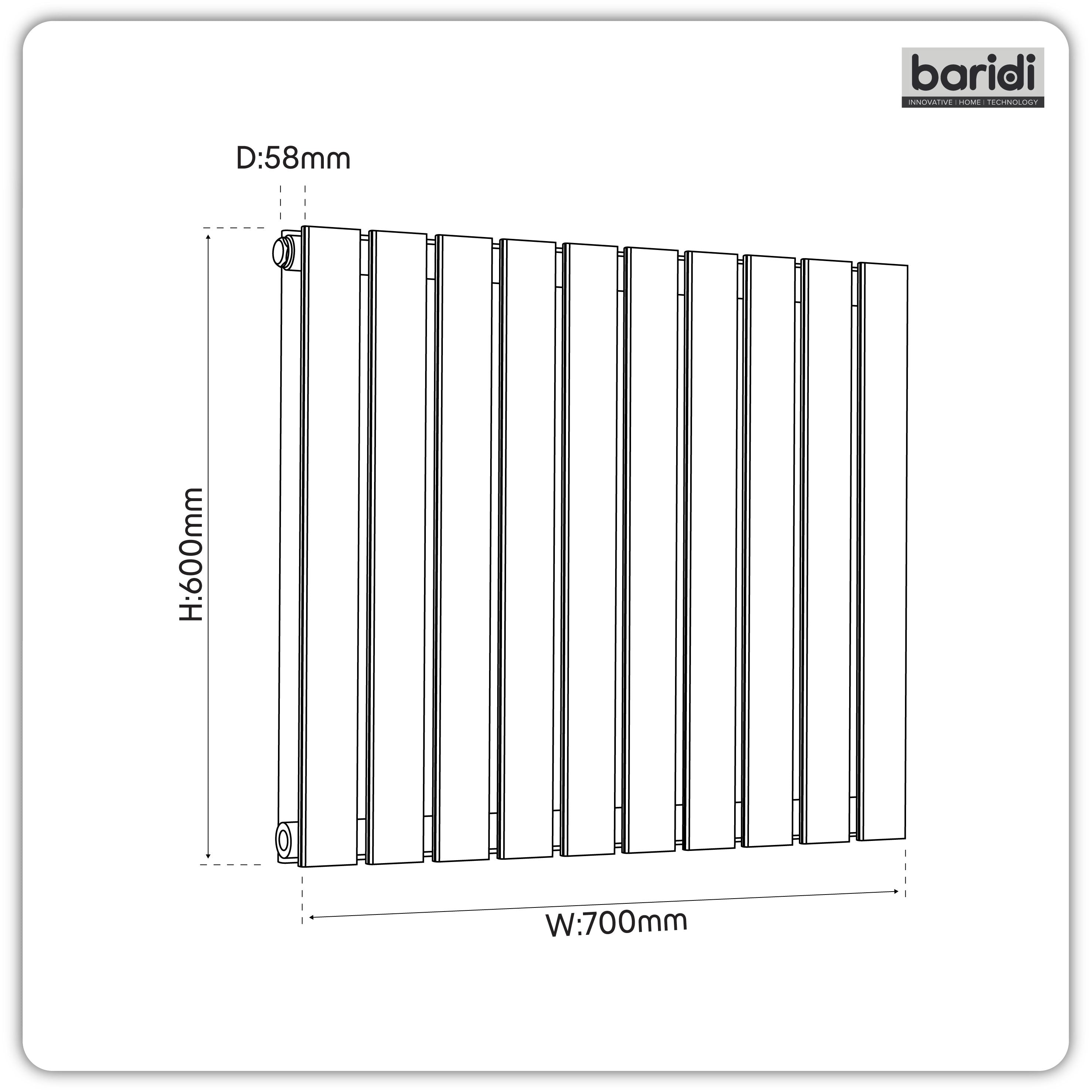 Baridi Horizontal Radiator Contemporary Double Flat Panel Design 600 x 700mm, Anthracite - DH340