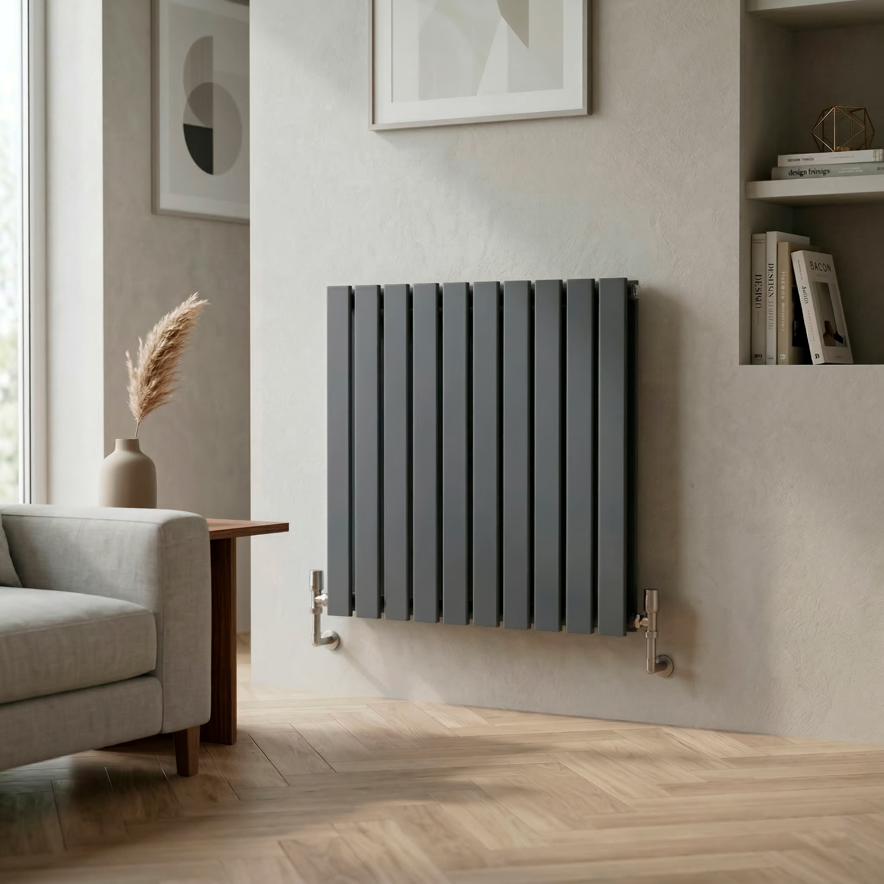 Horizontal Radiator Contemporary Double Flat Panel Design 600 x 700mm, Anthracite - DH340