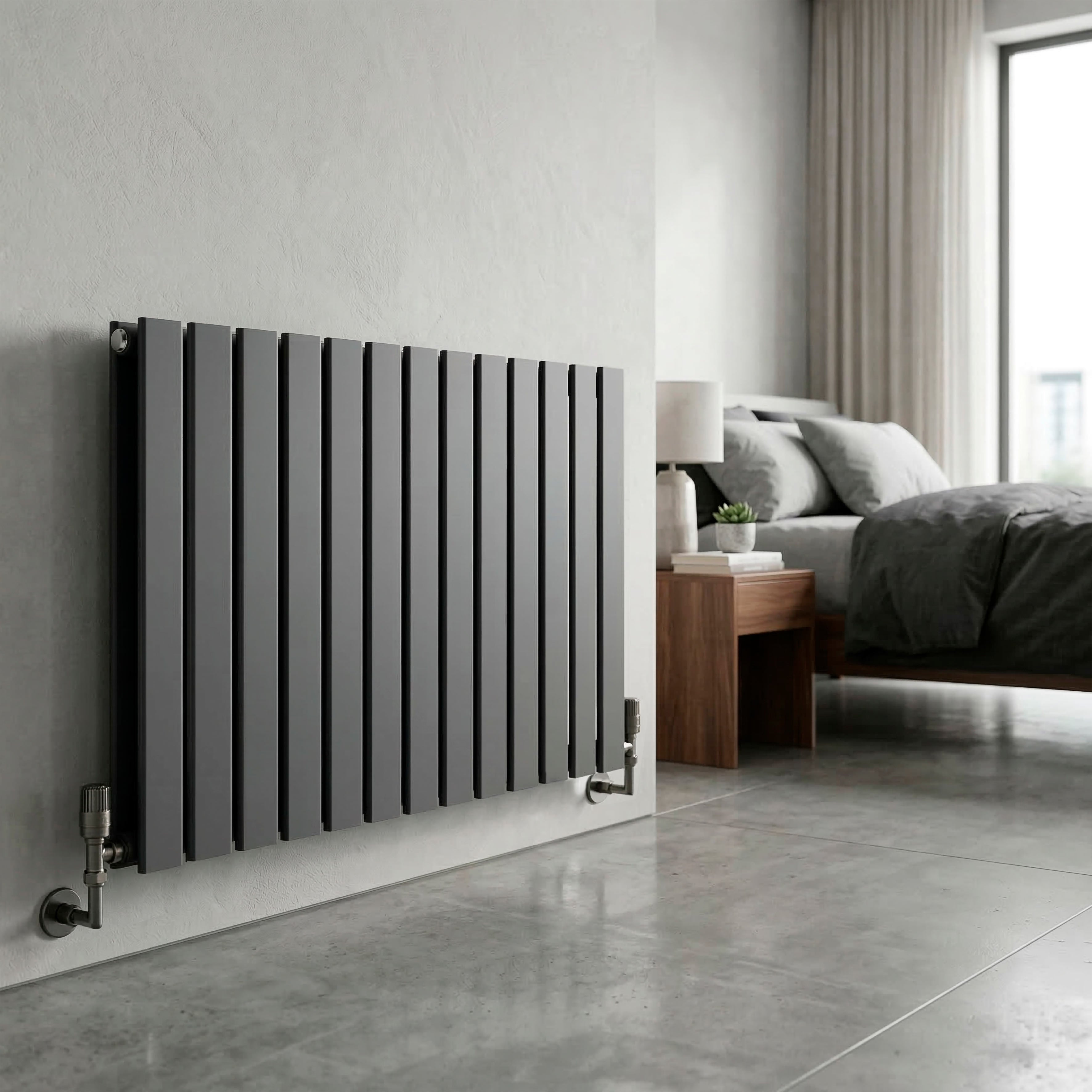 Horizontal Radiator Contemporary Double Flat Panel Design 600 x 910mm, Anthracite - DH341
