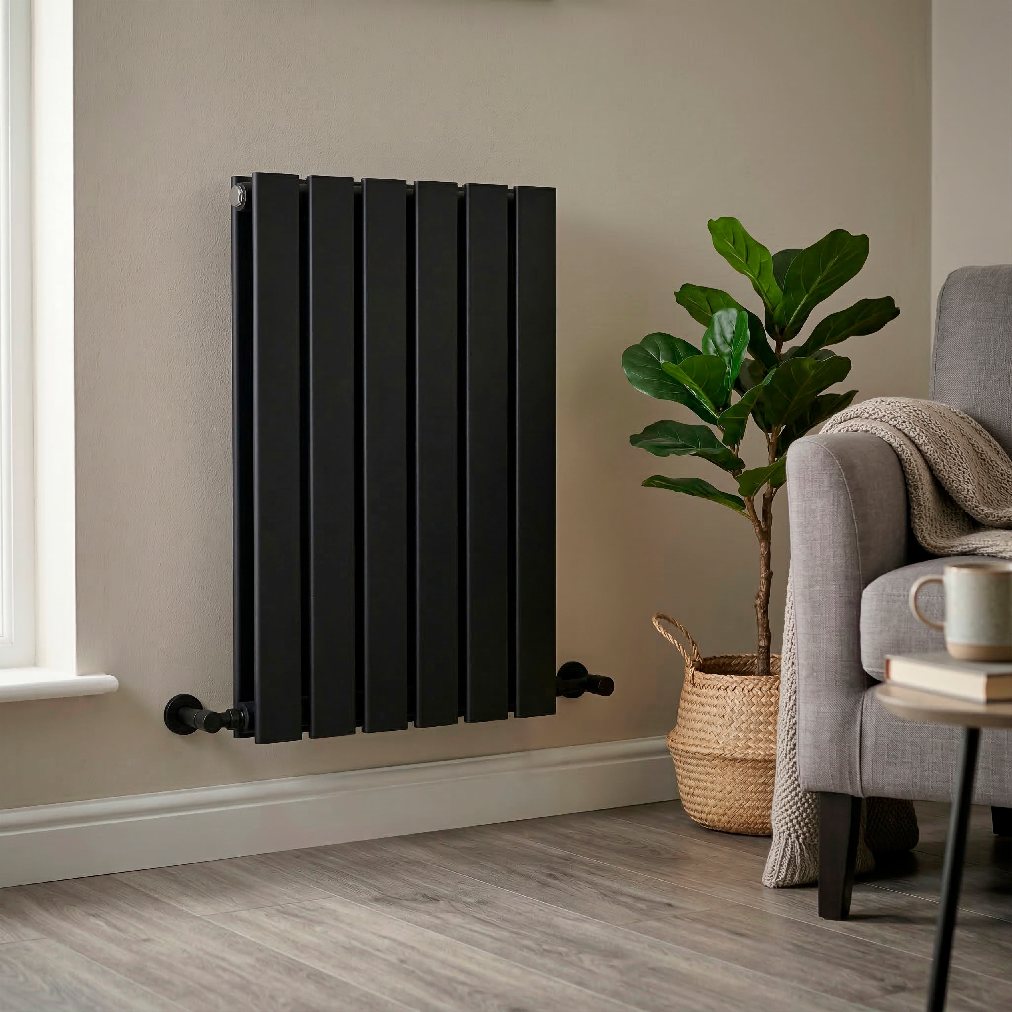 Baridi Horizontal Radiator Contemporary Double Flat Panel Design 600 x 420mm, Black - DH343