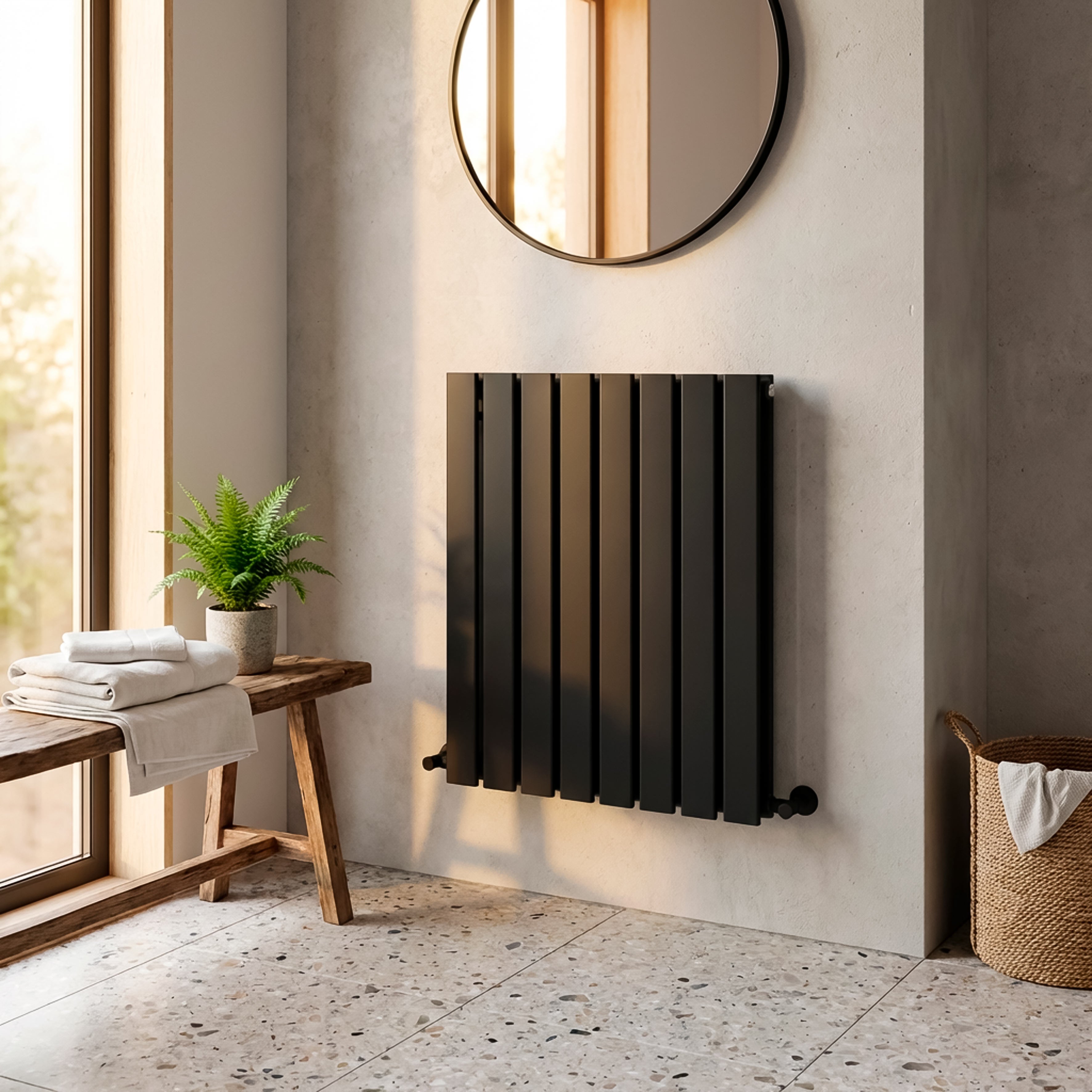 Baridi Horizontal Radiator Contemporary Double Flat Panel Design 600 x 560mm, Black - DH344