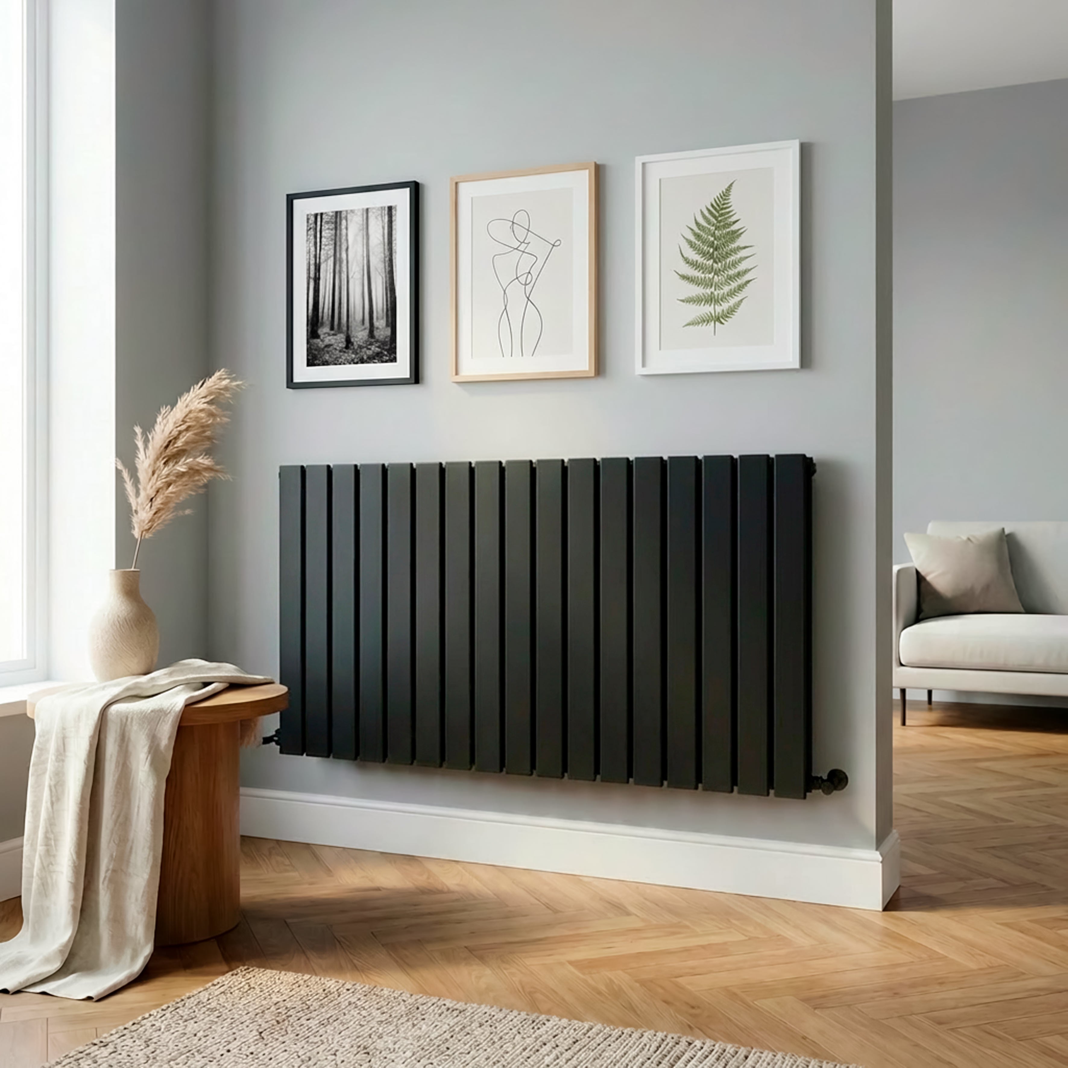 Baridi Horizontal Radiator Contemporary Double Flat Panel Design 600 x 1190mm, Black - DH347