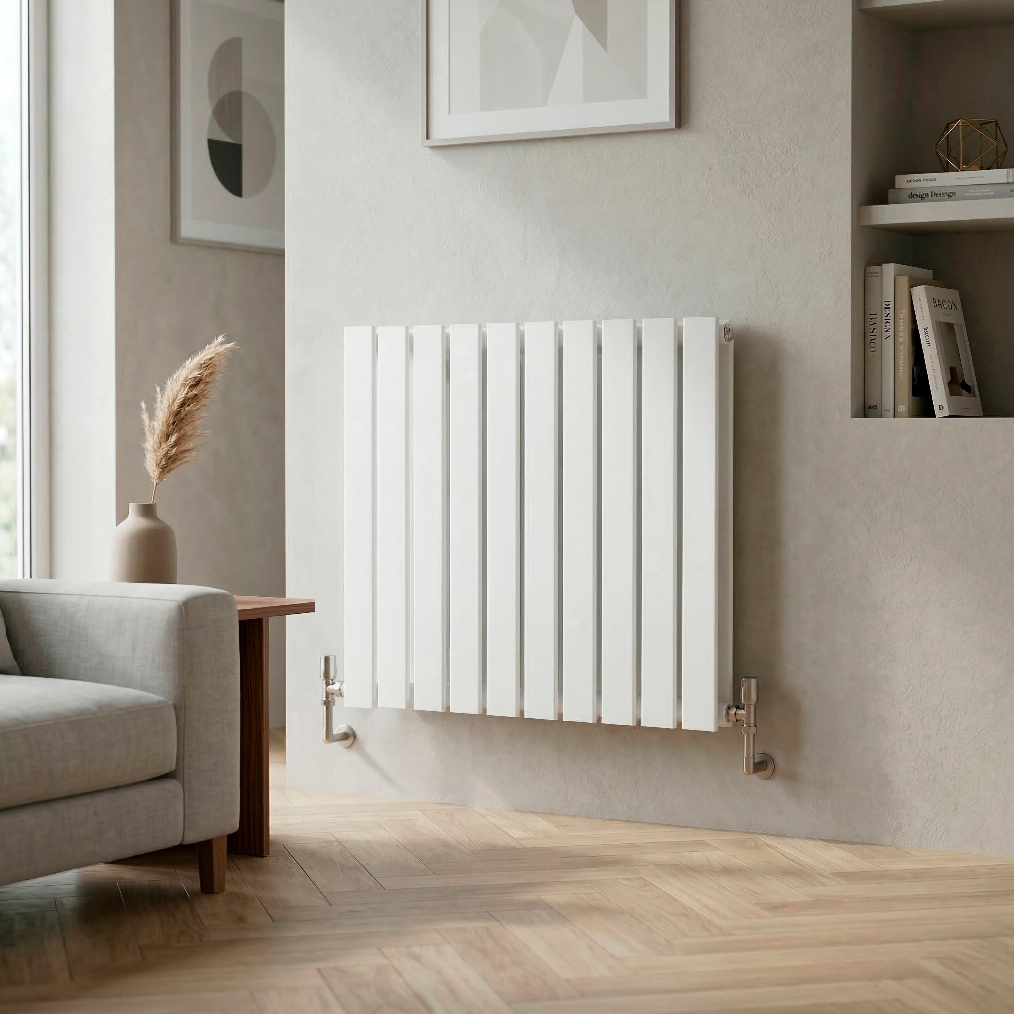 Baridi Horizontal Radiator Contemporary Double Flat Panel Design 600 x 700mm, White - DH350