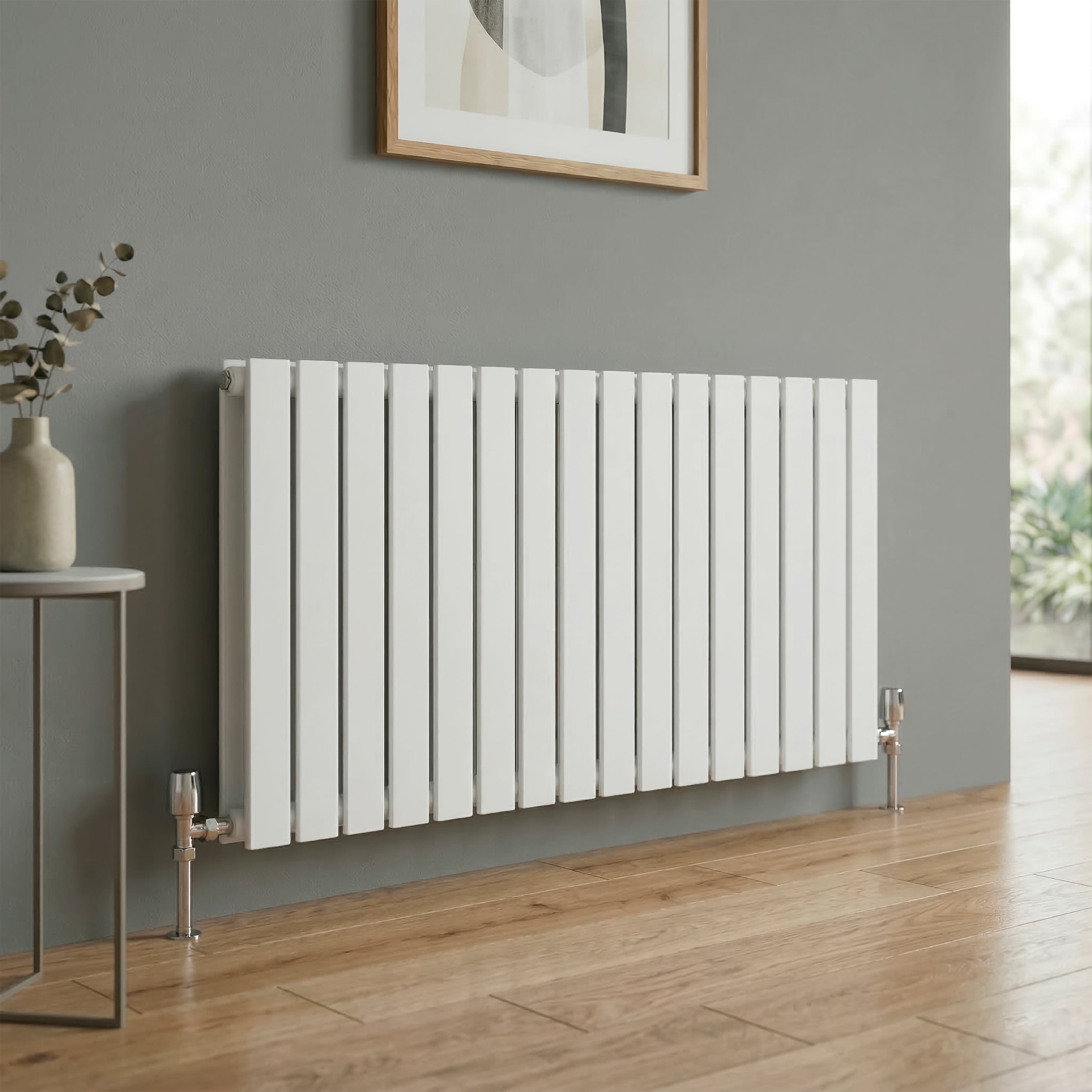 Horizontal Radiator Contemporary Double Flat Panel Design 600 x 1190mm, White - DH352