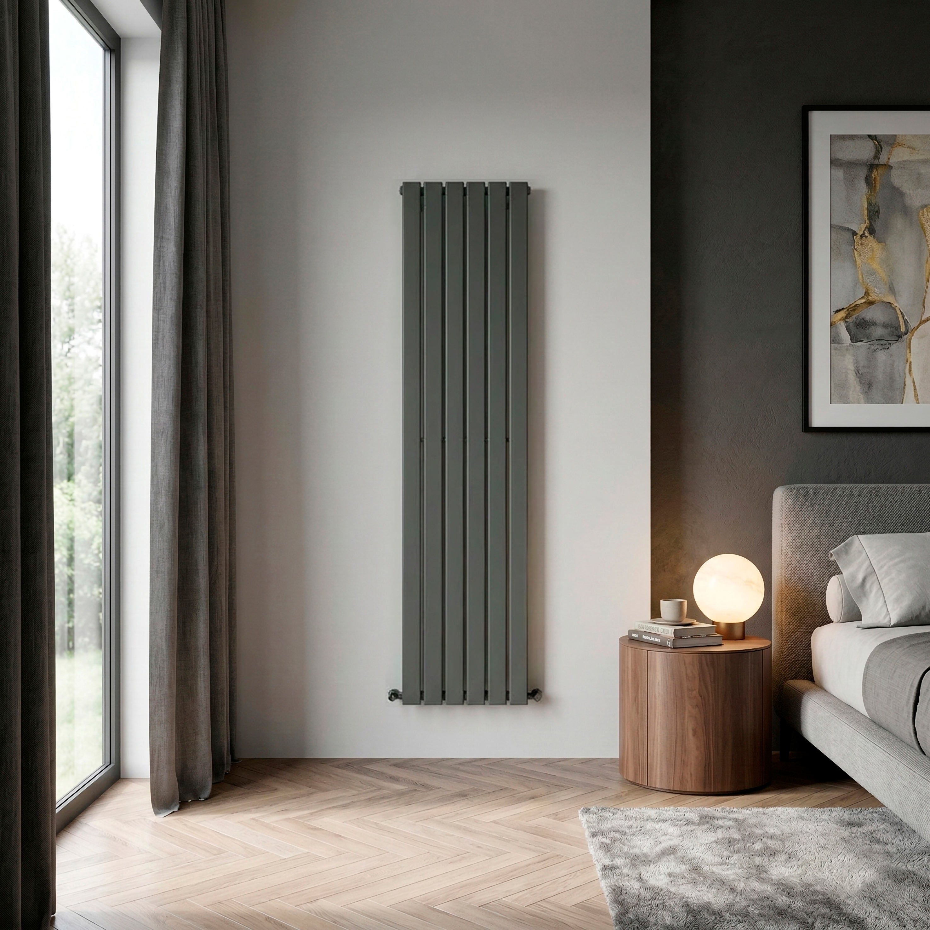Baridi Vertical Radiator Contemporary Double Flat Panel Design 420 x 1800mm, Anthracite - DH353