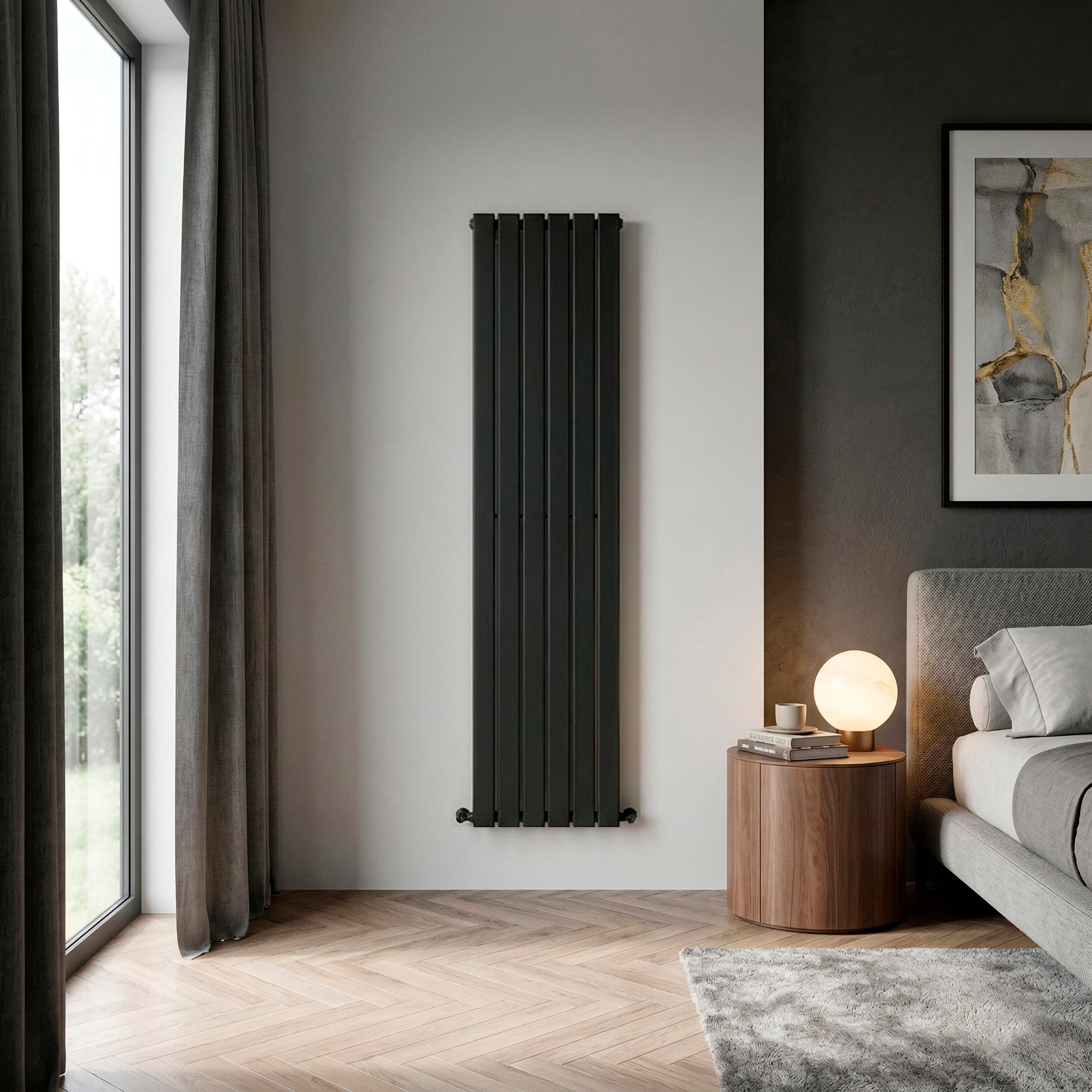 Vertical Radiator Contemporary Double Flat Panel Design 420 x 1800mm, Black - DH354