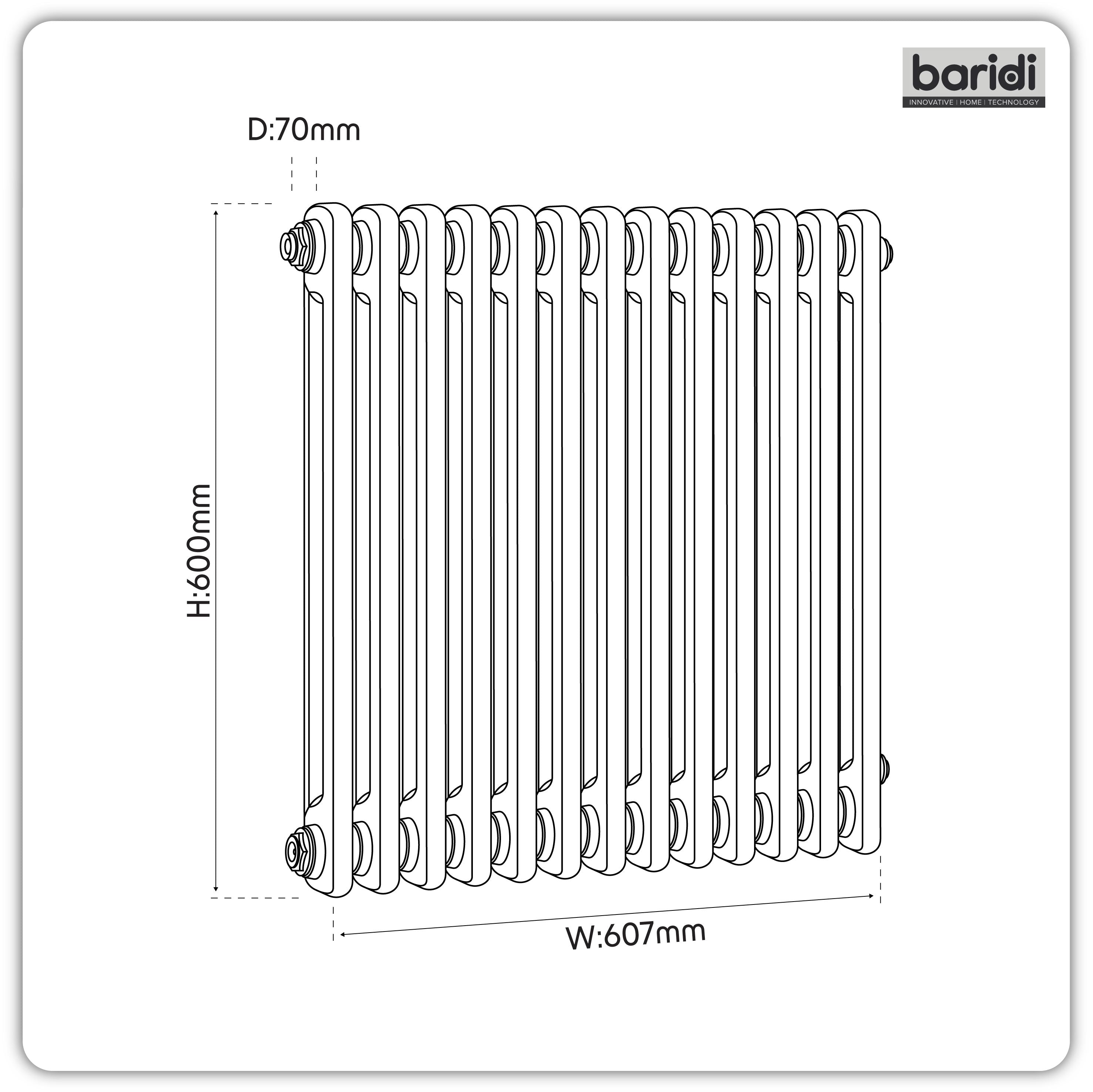 Baridi Horizontal Traditional 2 Column Radiator 600 x 607mm, Anthracite - DH357