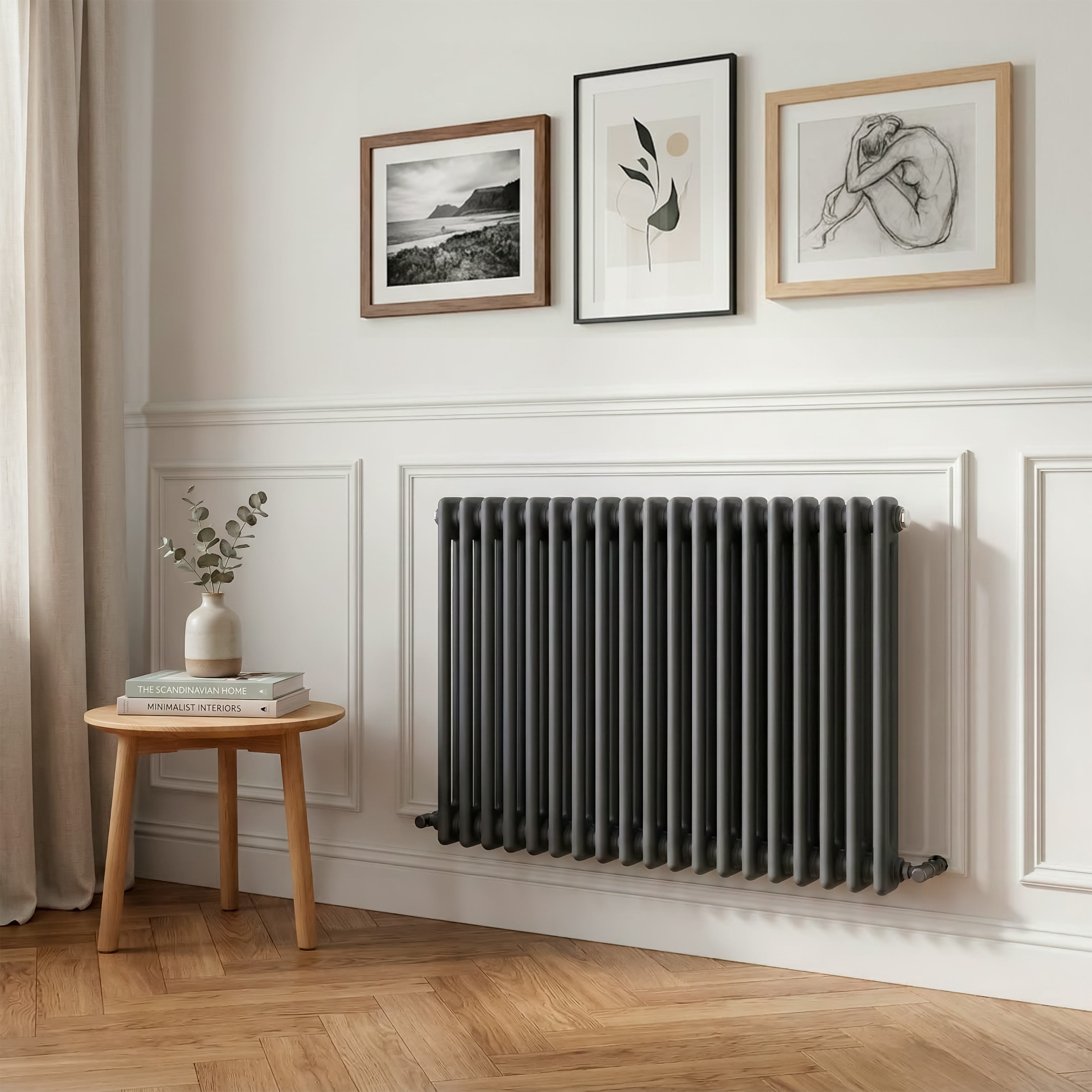 Baridi Horizontal Traditional 2 Column Radiator 600 x 832mm, Anthracite - DH358