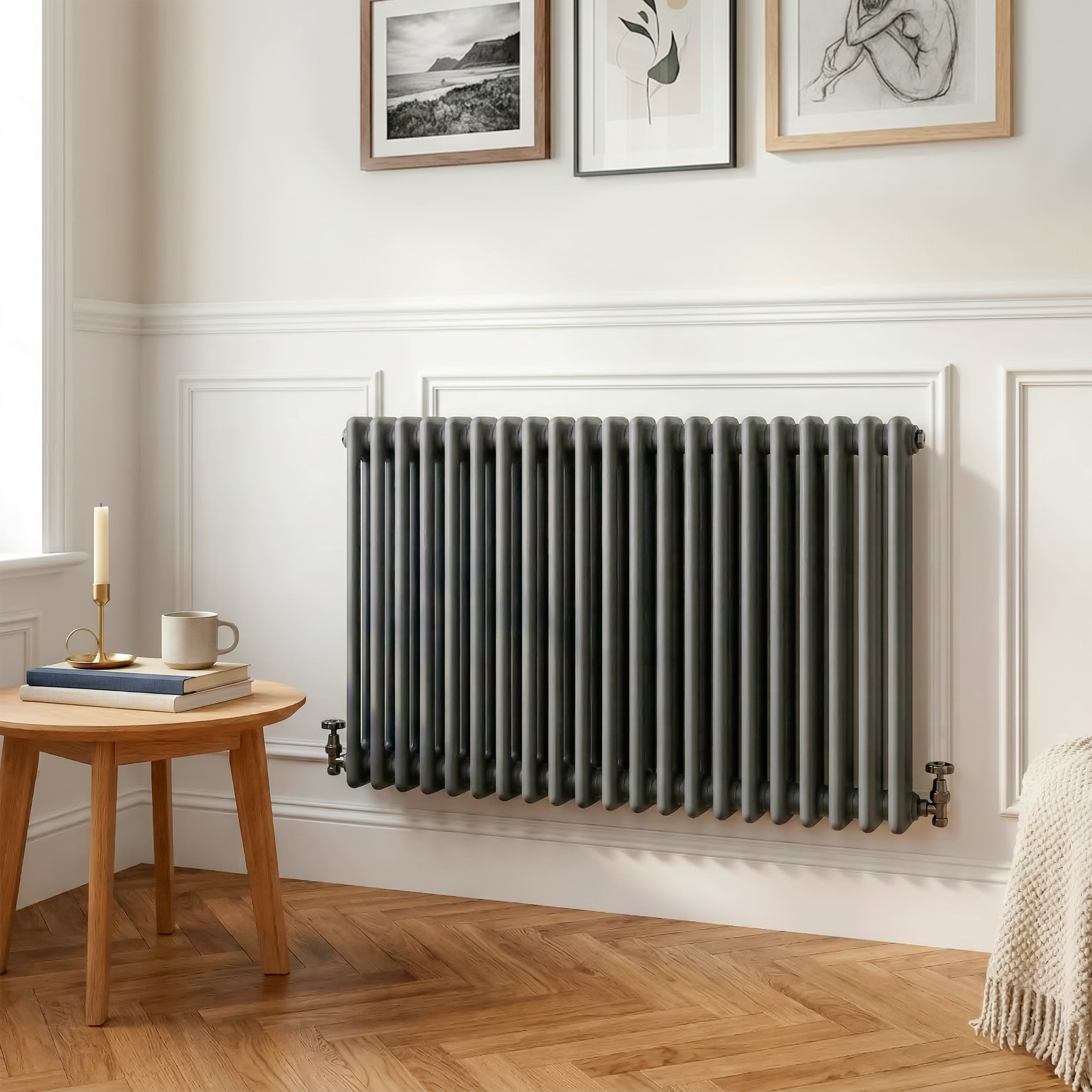 Baridi Horizontal Traditional 2 Column Radiator 600 x 1012mm, Anthracite - DH359