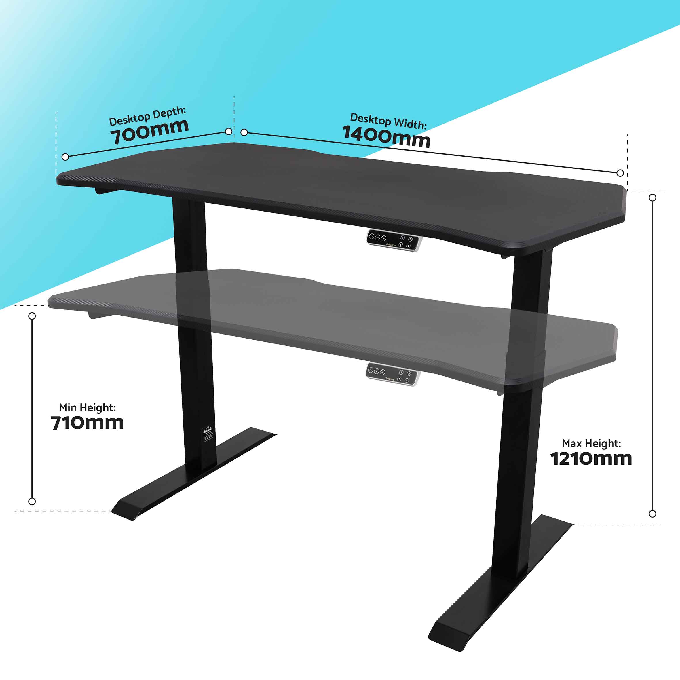 Dellonda DH35 Adjustable Desk Action shot - dimensions
