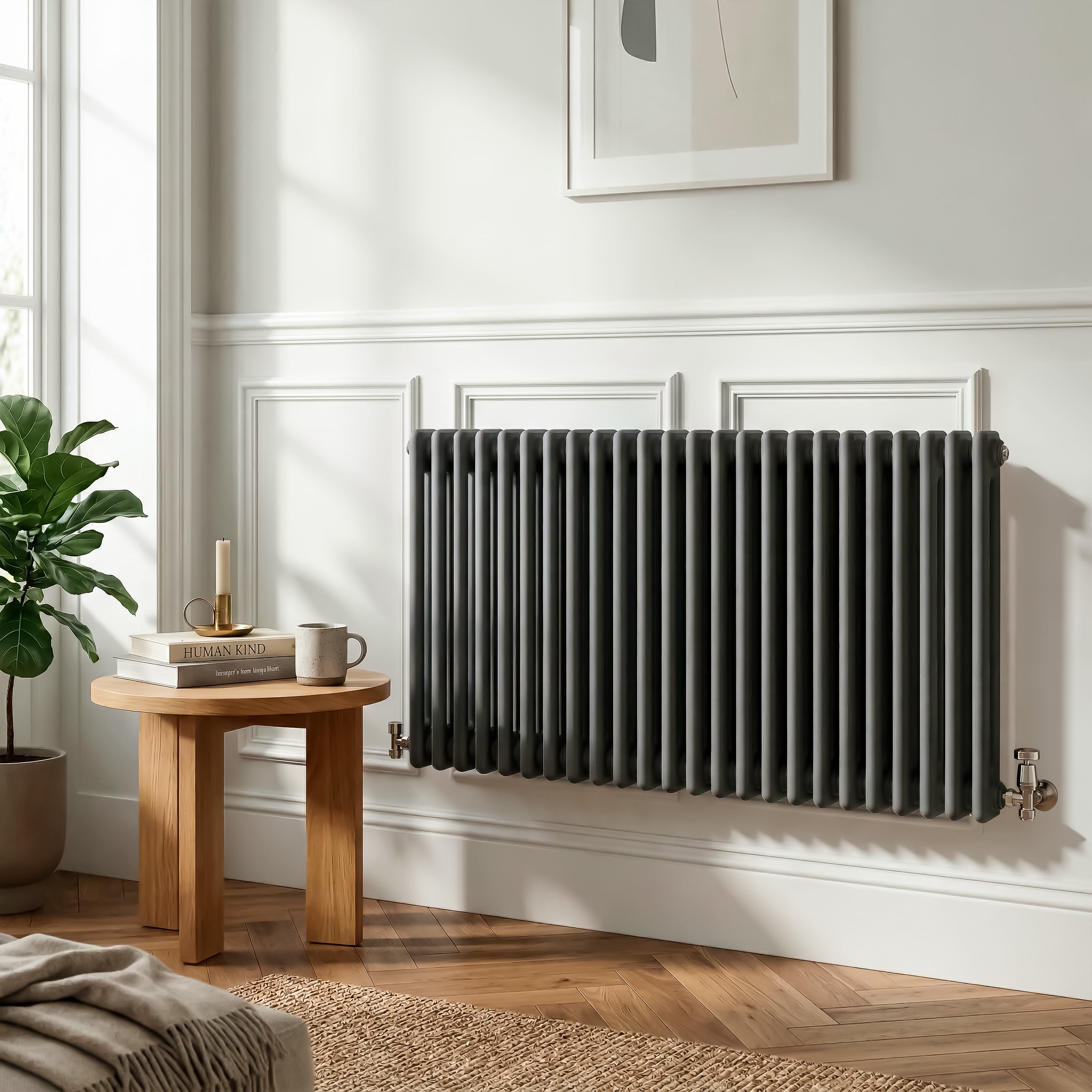 Baridi Horizontal Traditional 2 Column Radiator 600 x 1147mm, Anthracite - DH360