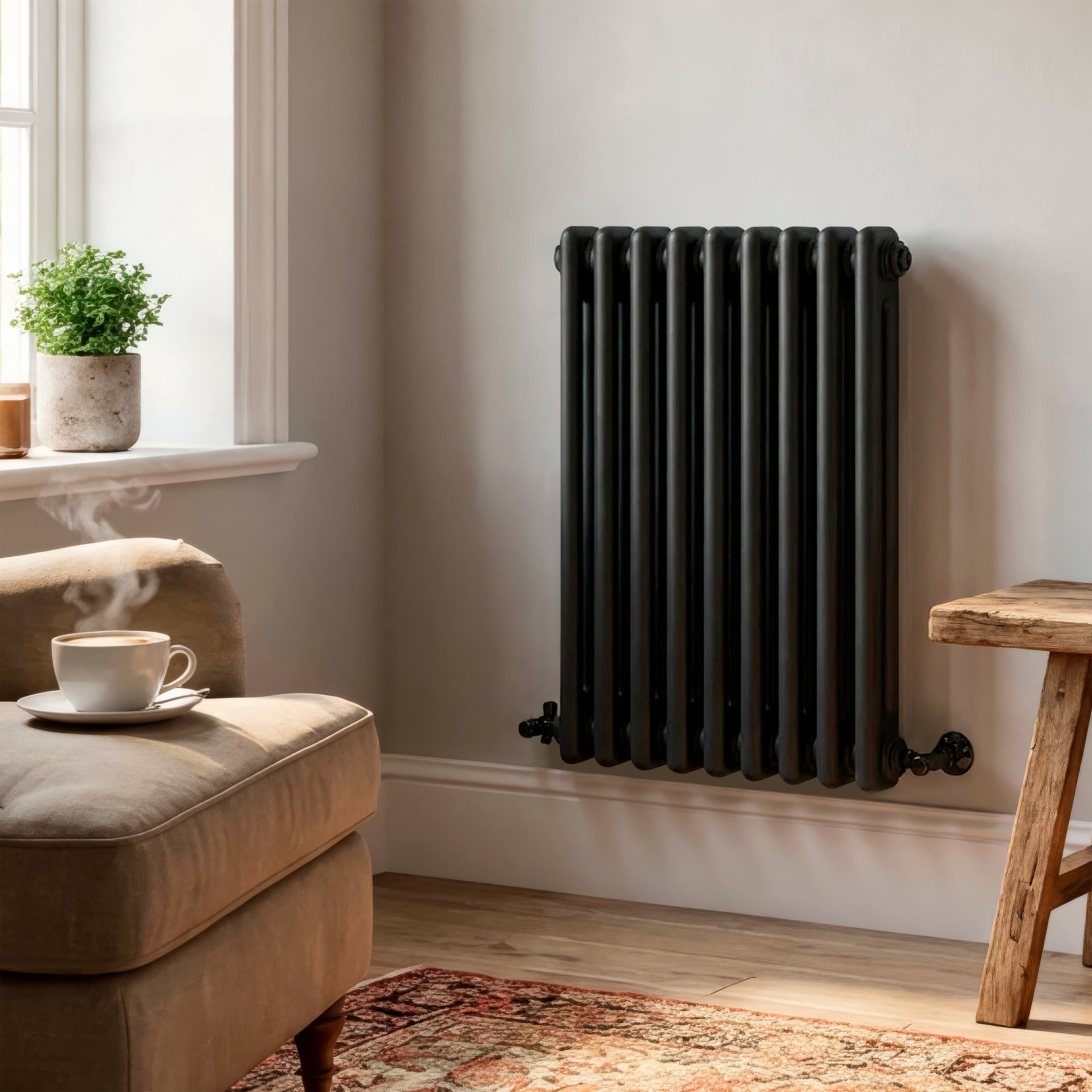 Baridi Horizontal Traditional 2 Column Radiator 600 x 427mm, Black - DH361