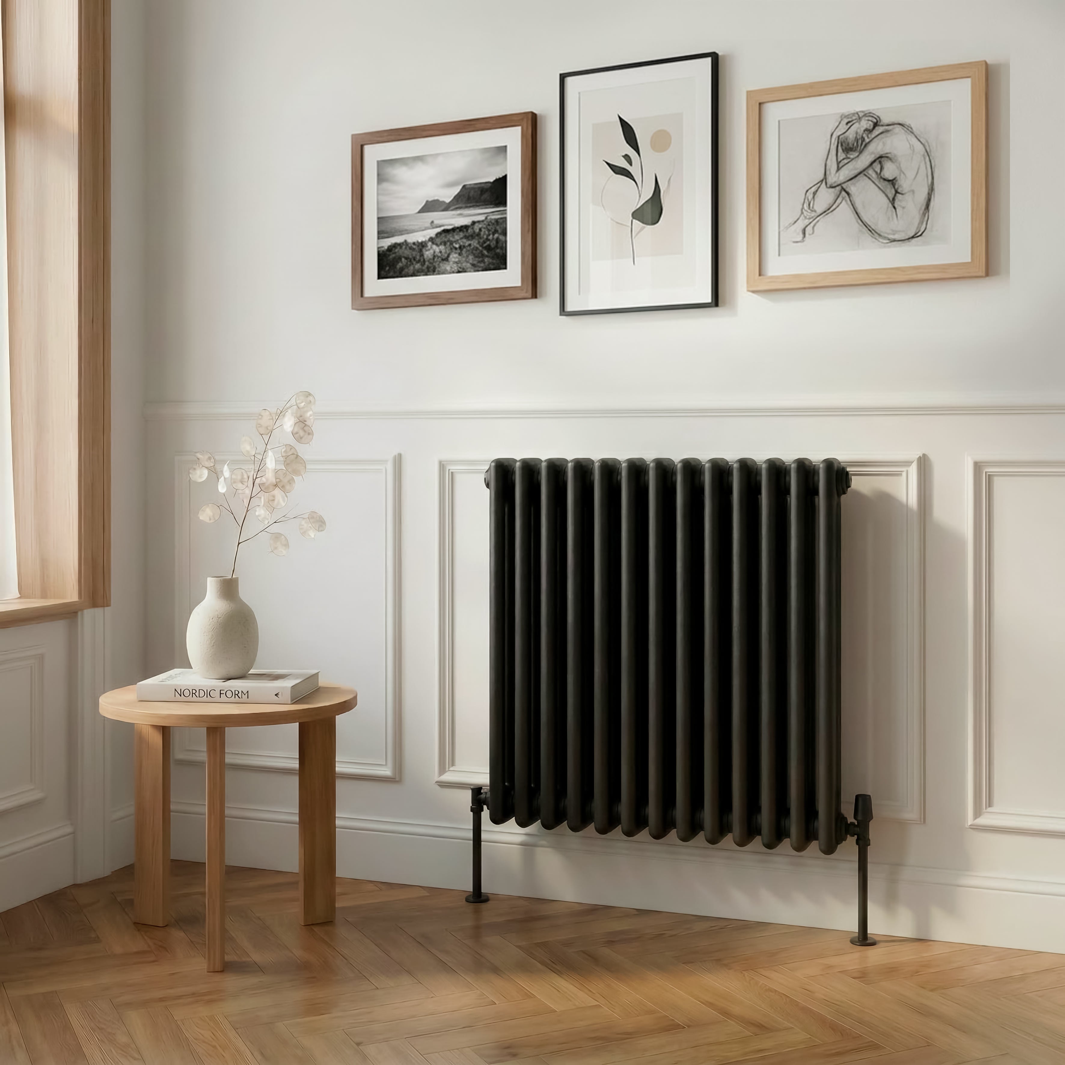 Baridi Horizontal Traditional 2 Column Radiator 600 x 607mm, Black - DH362