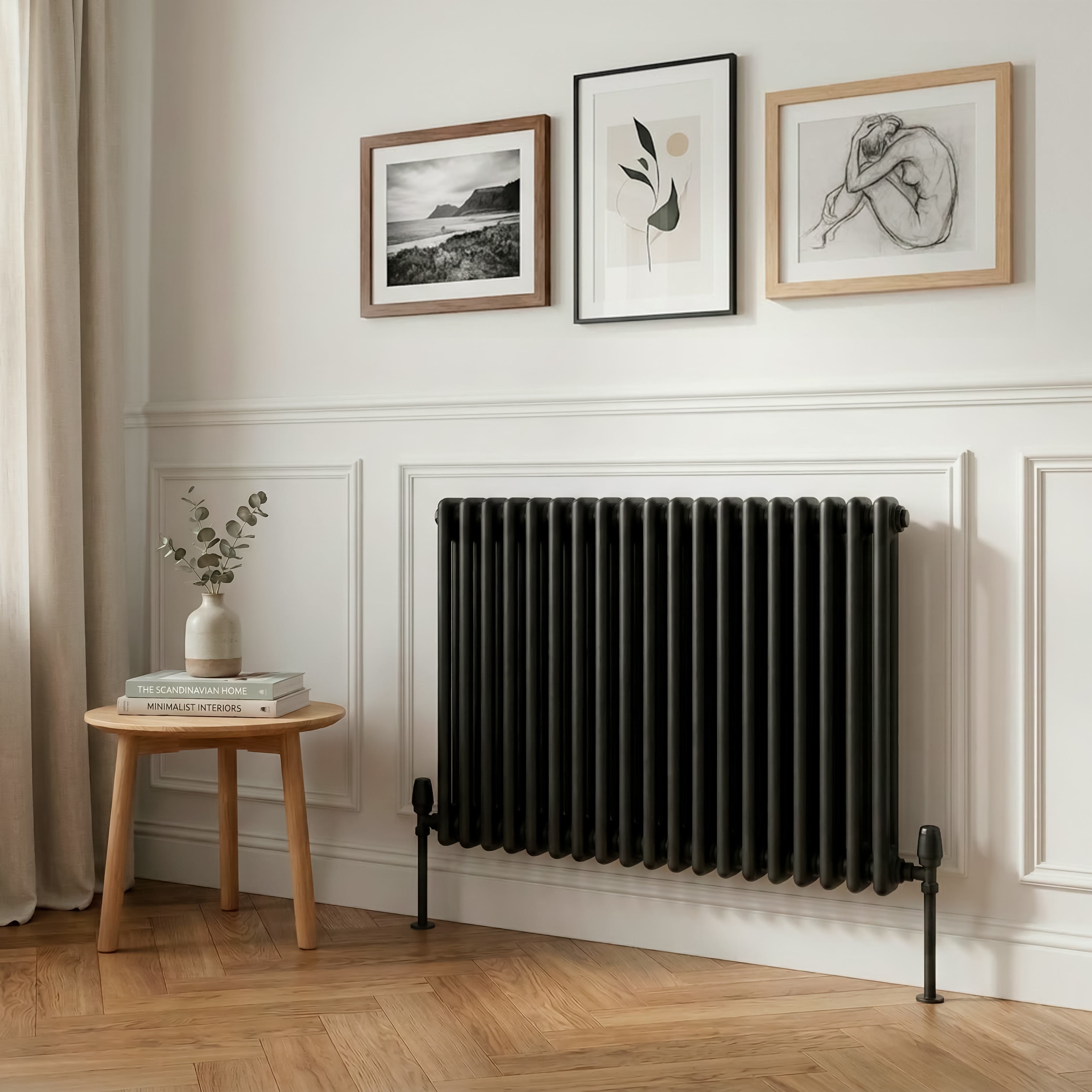 Baridi Horizontal Traditional 2 Column Radiator 600 x 832mm, Black - DH363