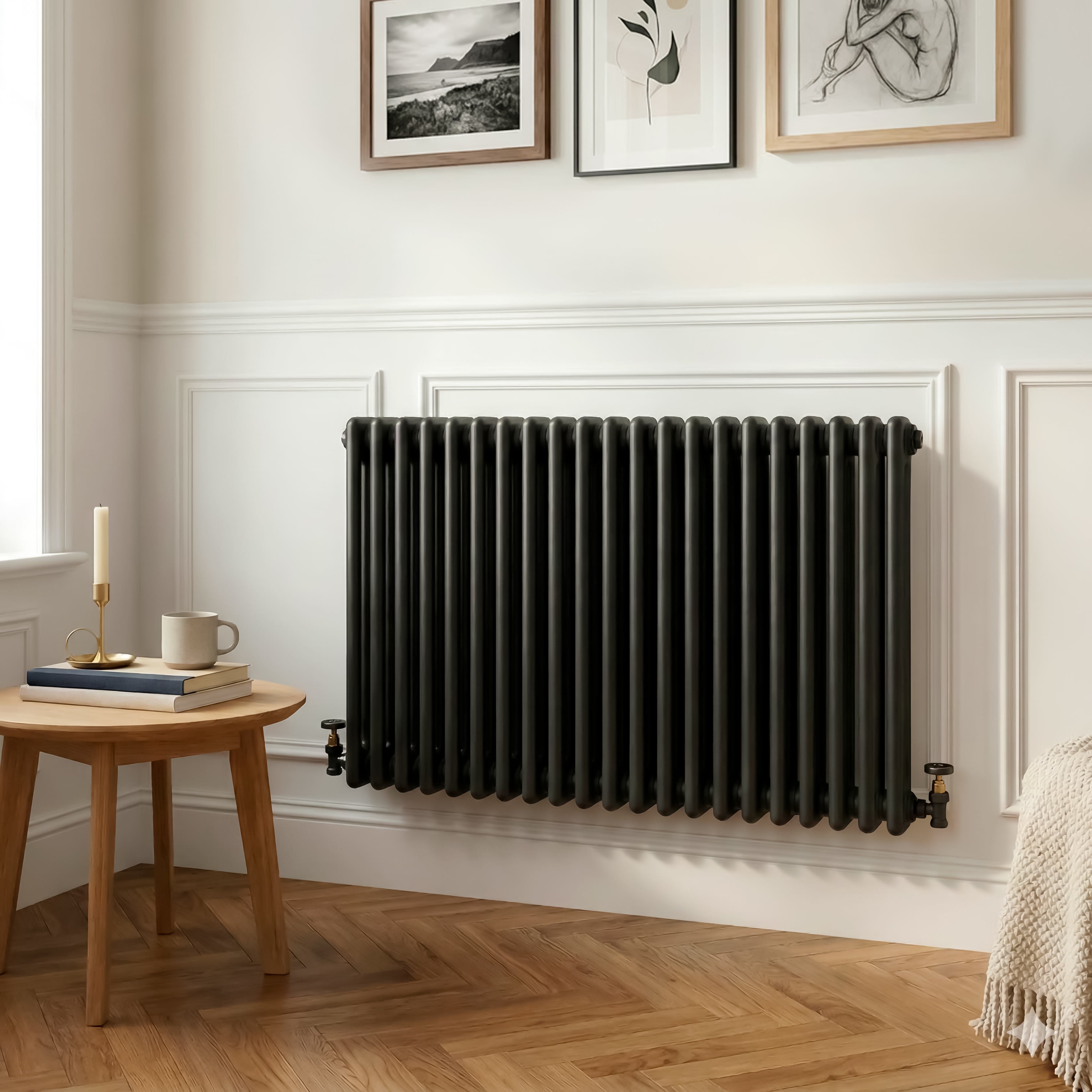 Baridi Horizontal Traditional 2 Column Radiator 600 x 1012mm, Black - DH364
